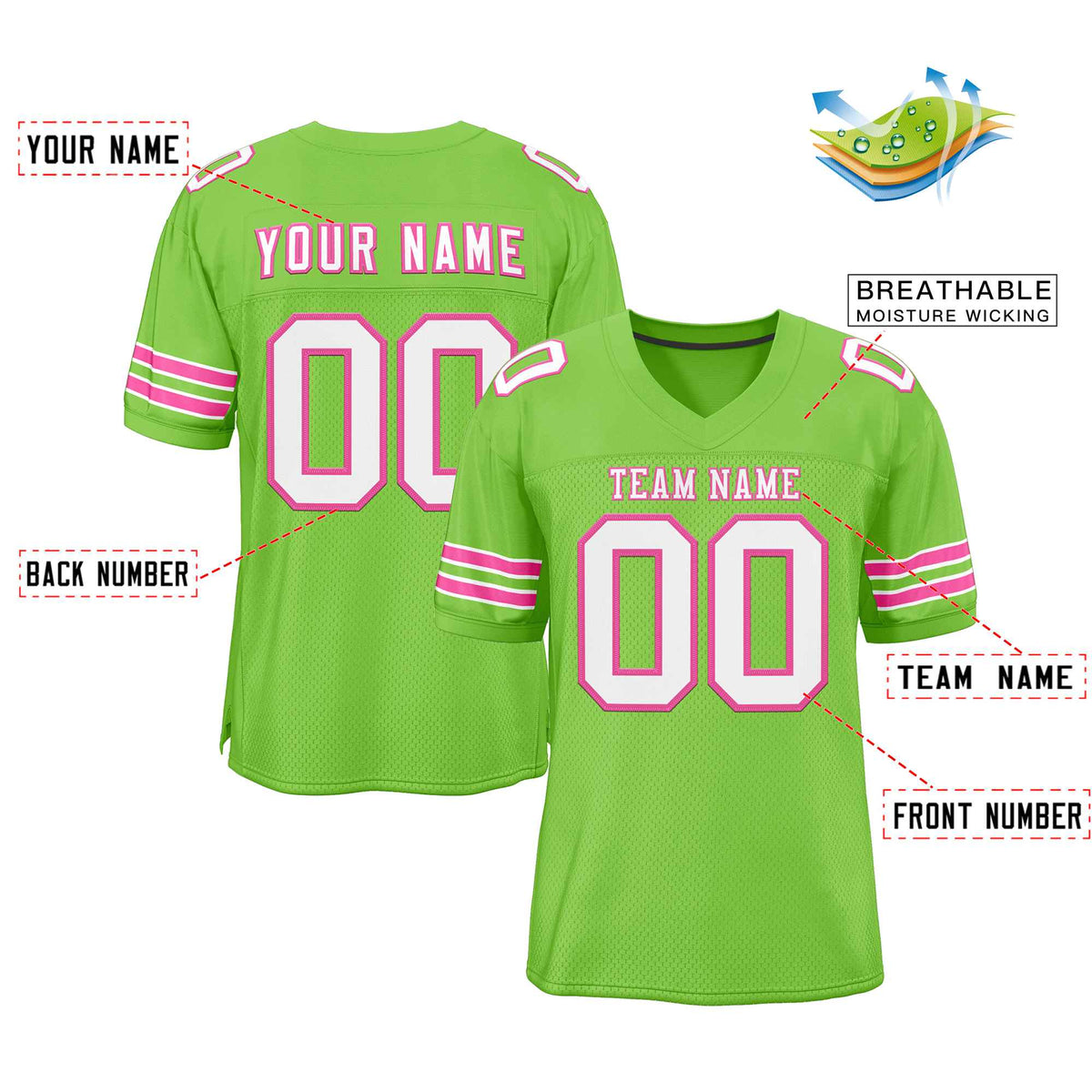 Custom Neon Green Pink-White Classic Style Authentic American Football Jersey| KXKSHOP