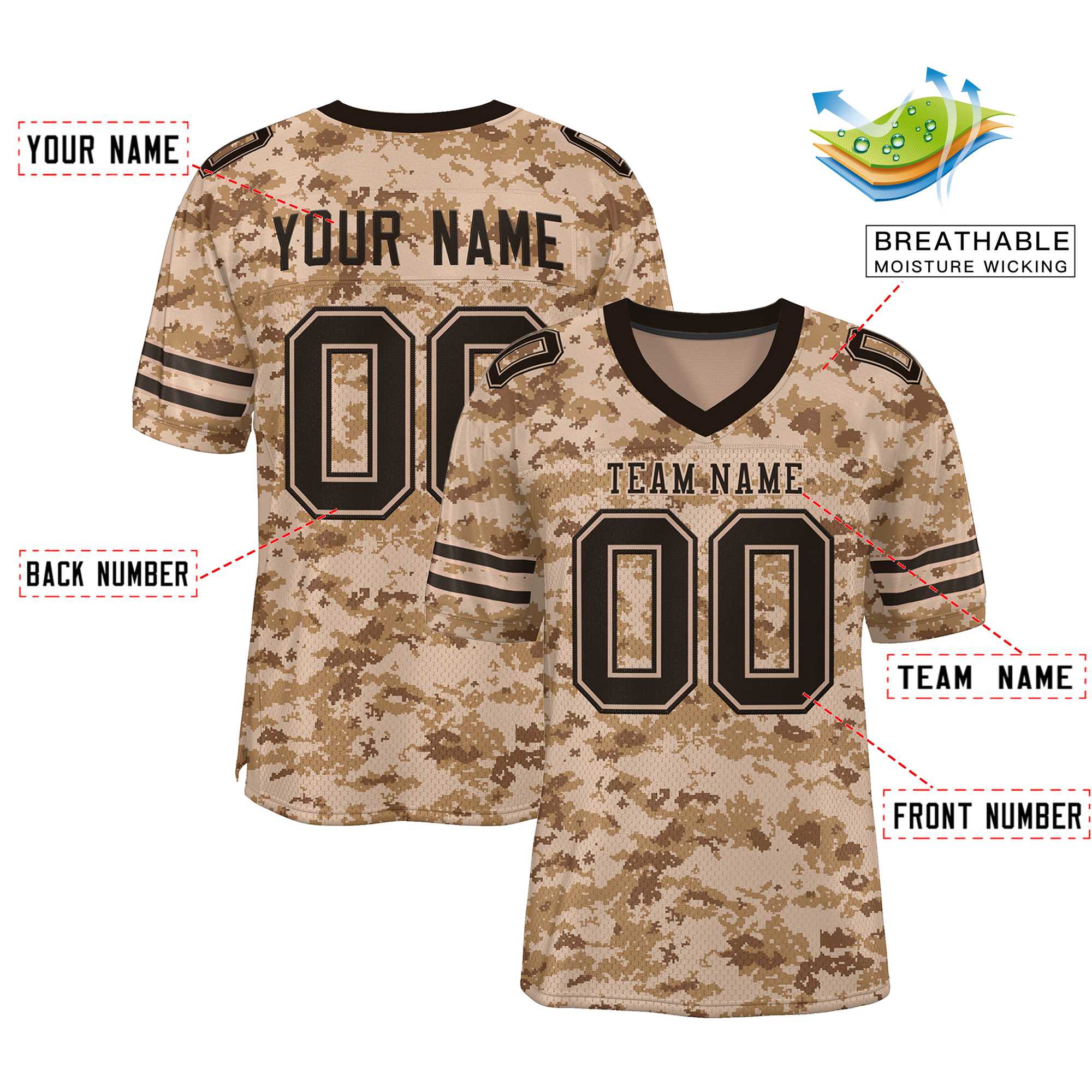 Custom Camo Brown Mesh Authentic American Football Jersey| KXKSHOP