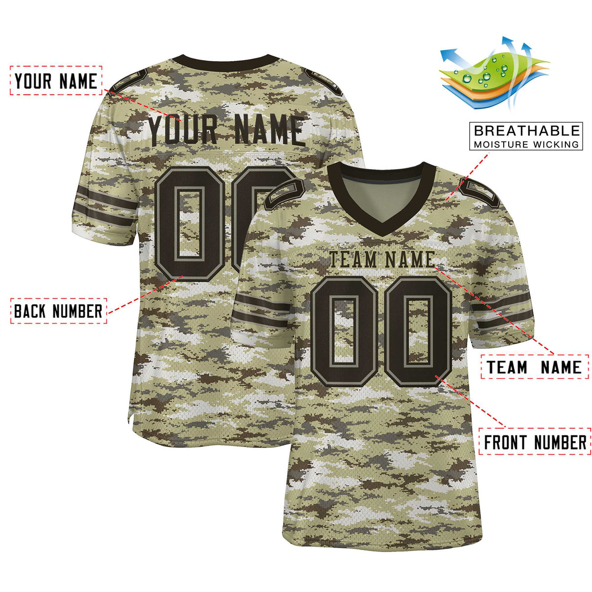 Custom Camo Olive Mesh Authentic American Football Jersey| KXKSHOP