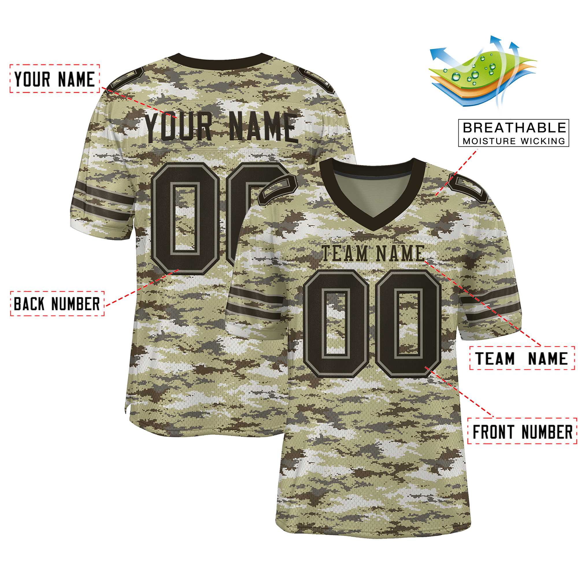 Custom Camo Olive Mesh Authentic American Football Jersey| KXKSHOP