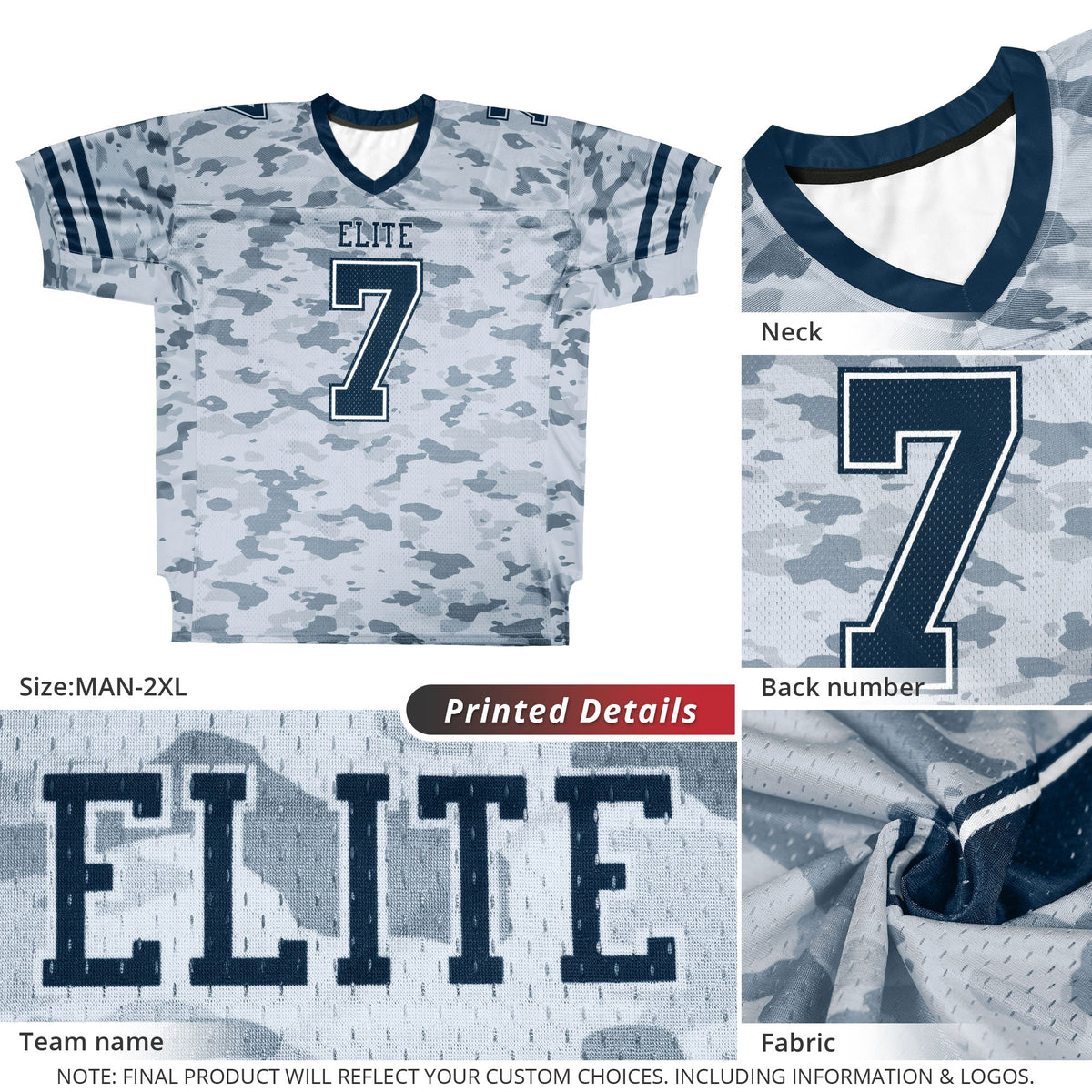 Custom Camo Navy-White Mesh Authentic American Football Jersey| KXKSHOP