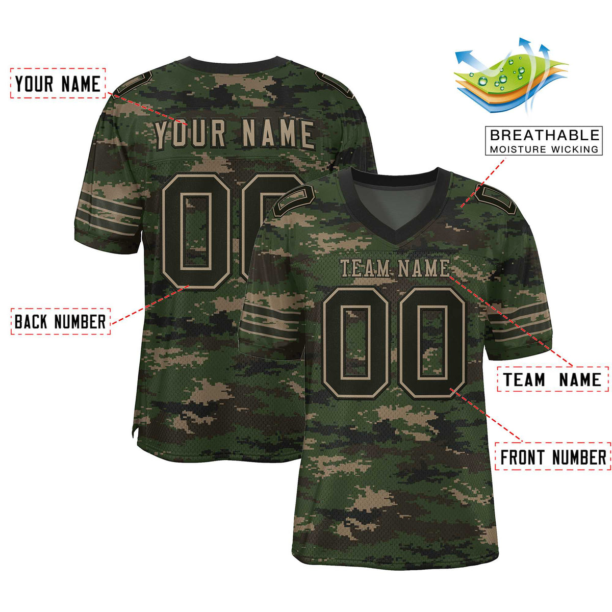 Custom Camo Brown-Olive Mesh Authentic American Football Jersey| KXKSHOP