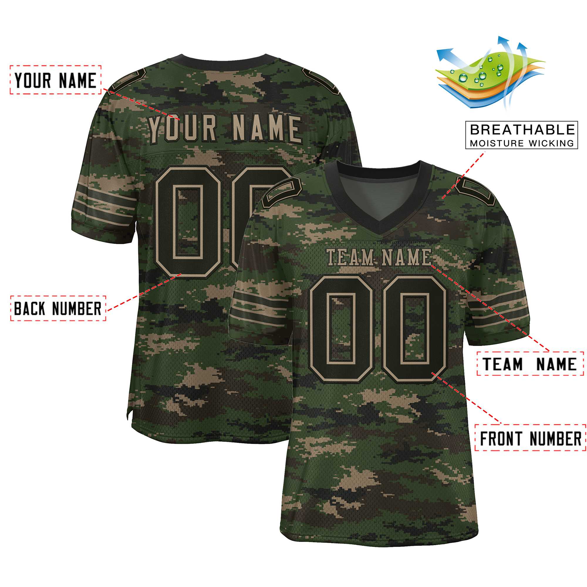Custom Camo Brown-Olive Mesh Authentic American Football Jersey| KXKSHOP
