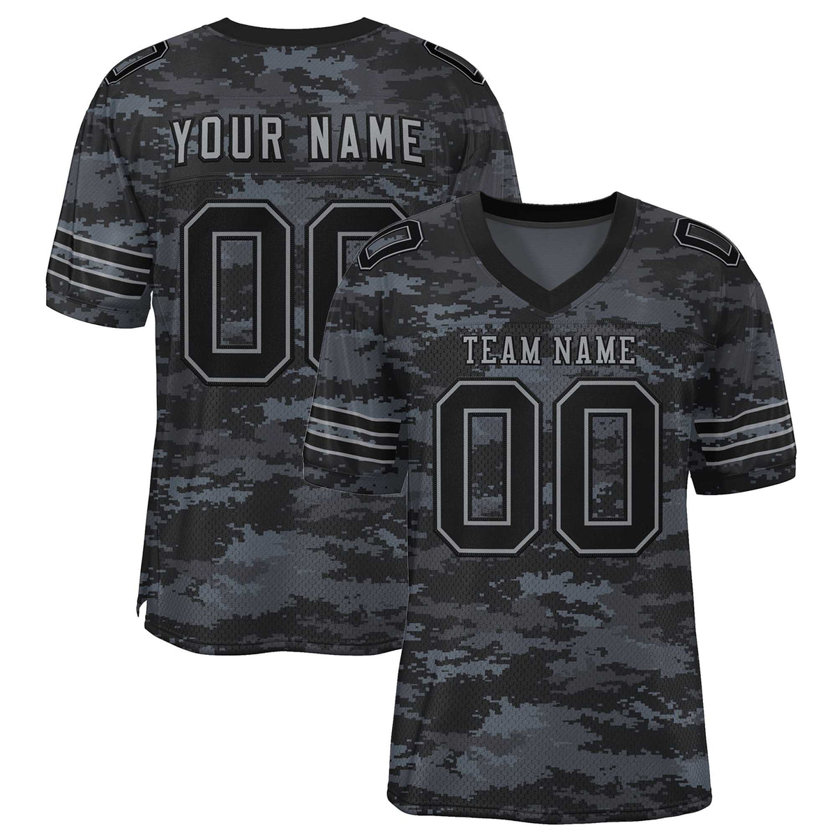 Custom Camo Black-Gray Mesh Authentic American Football Jersey| KXKSHOP