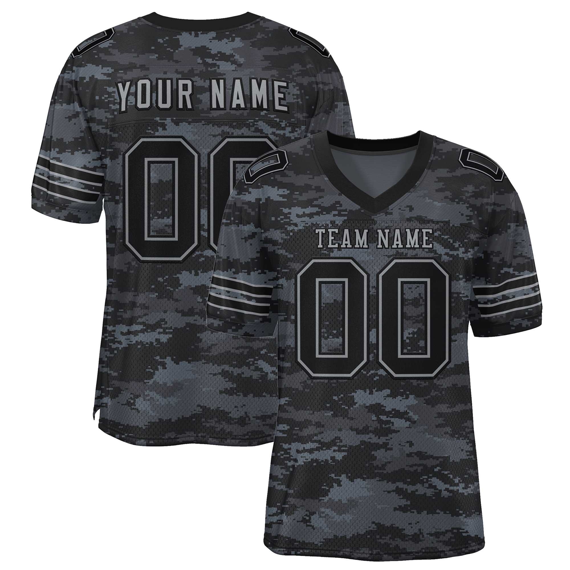 Custom Camo Black-Gray Mesh Authentic American Football Jersey| KXKSHOP