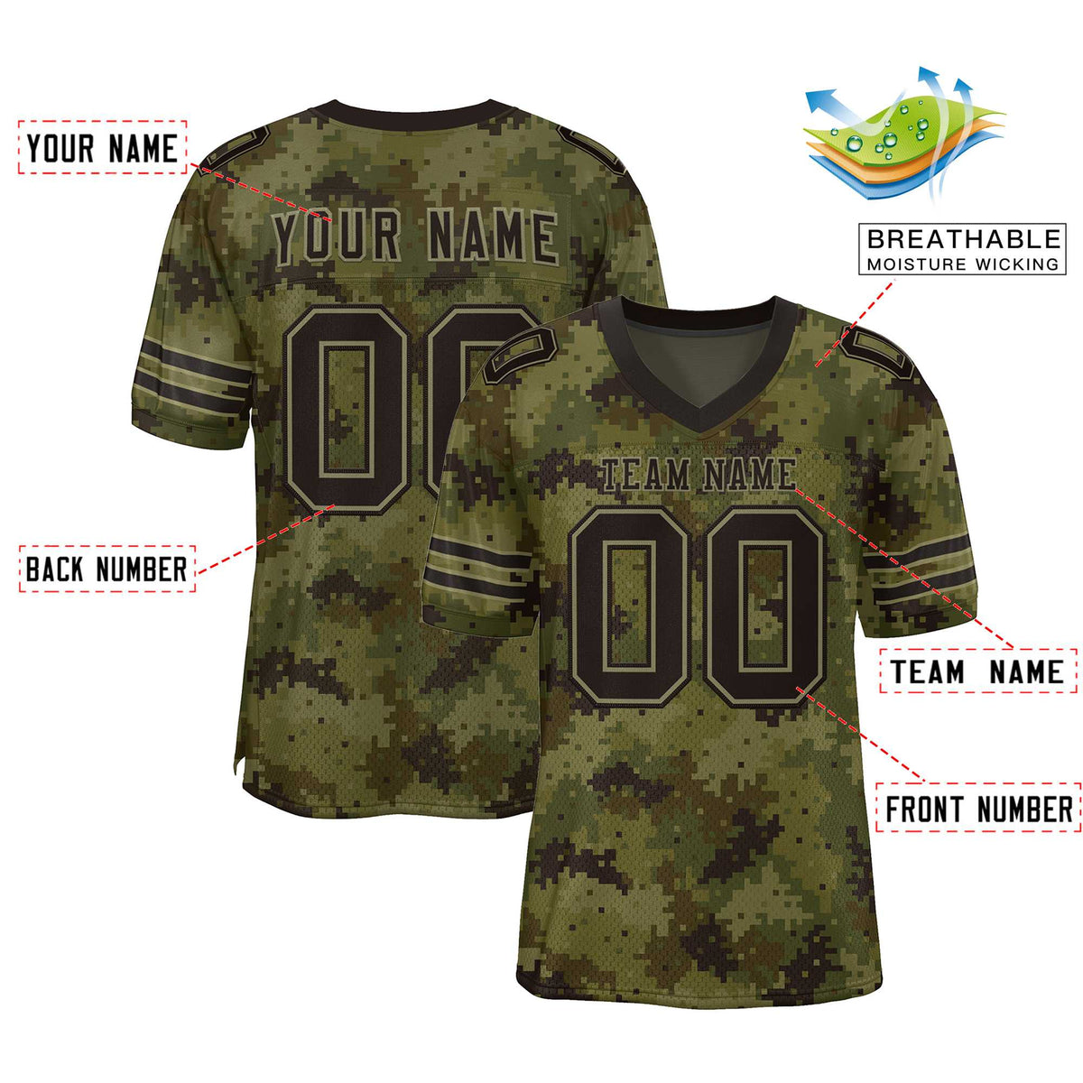Custom Camo Black Mesh Authentic American Football Jersey| KXKSHOP