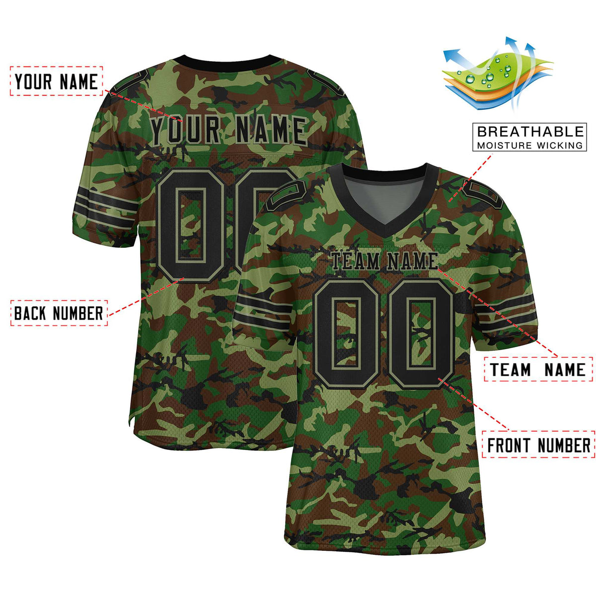 Custom Camo Black-Green Mesh Authentic American Football Jersey| KXKSHOP
