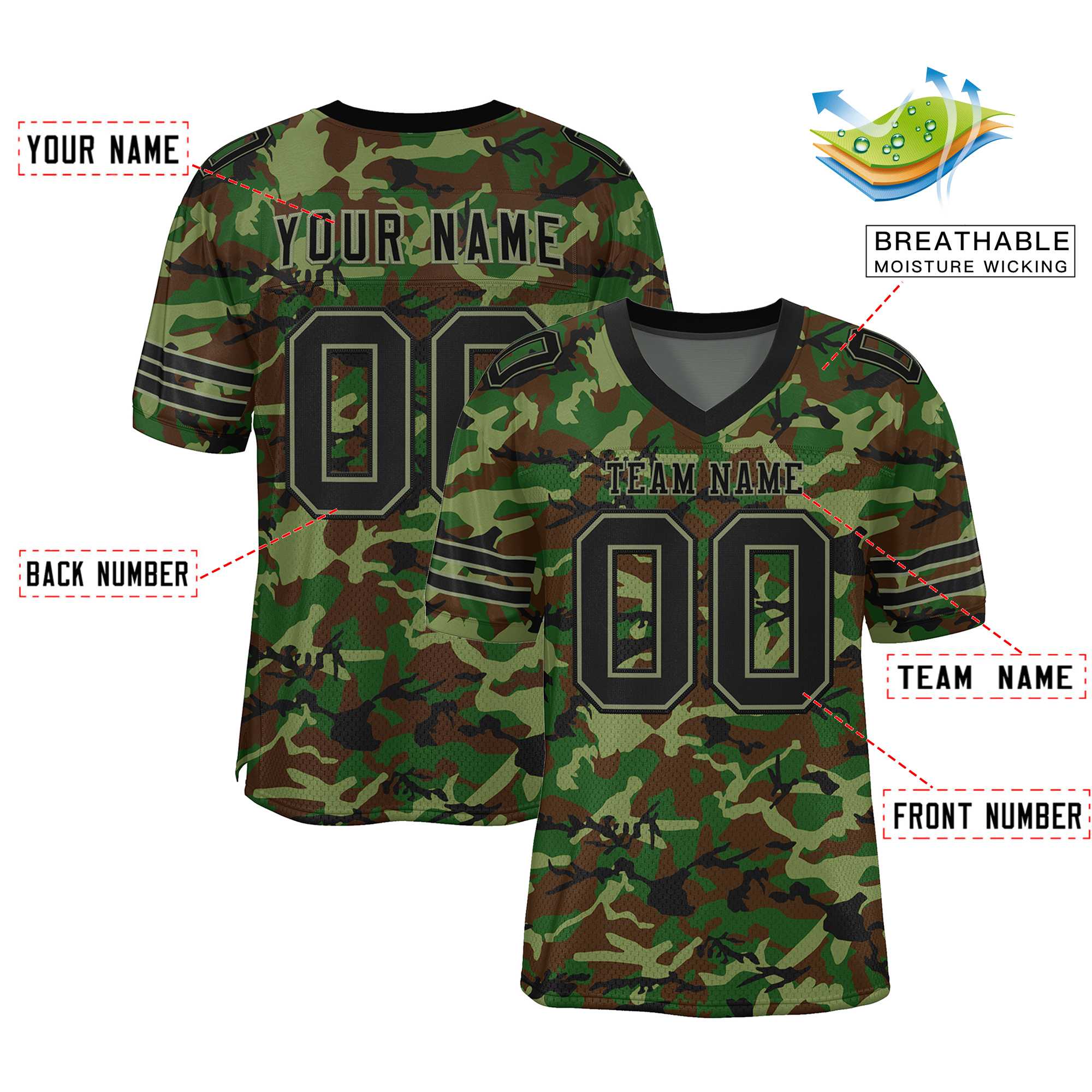 Custom Camo Black-Green Mesh Authentic American Football Jersey| KXKSHOP