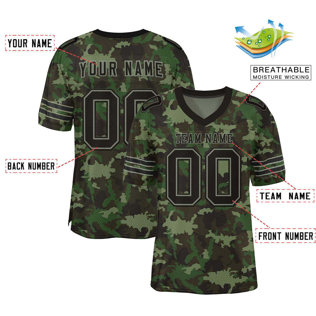 Custom Camo Black-Green Mesh Authentic American Football Jersey| KXKSHOP