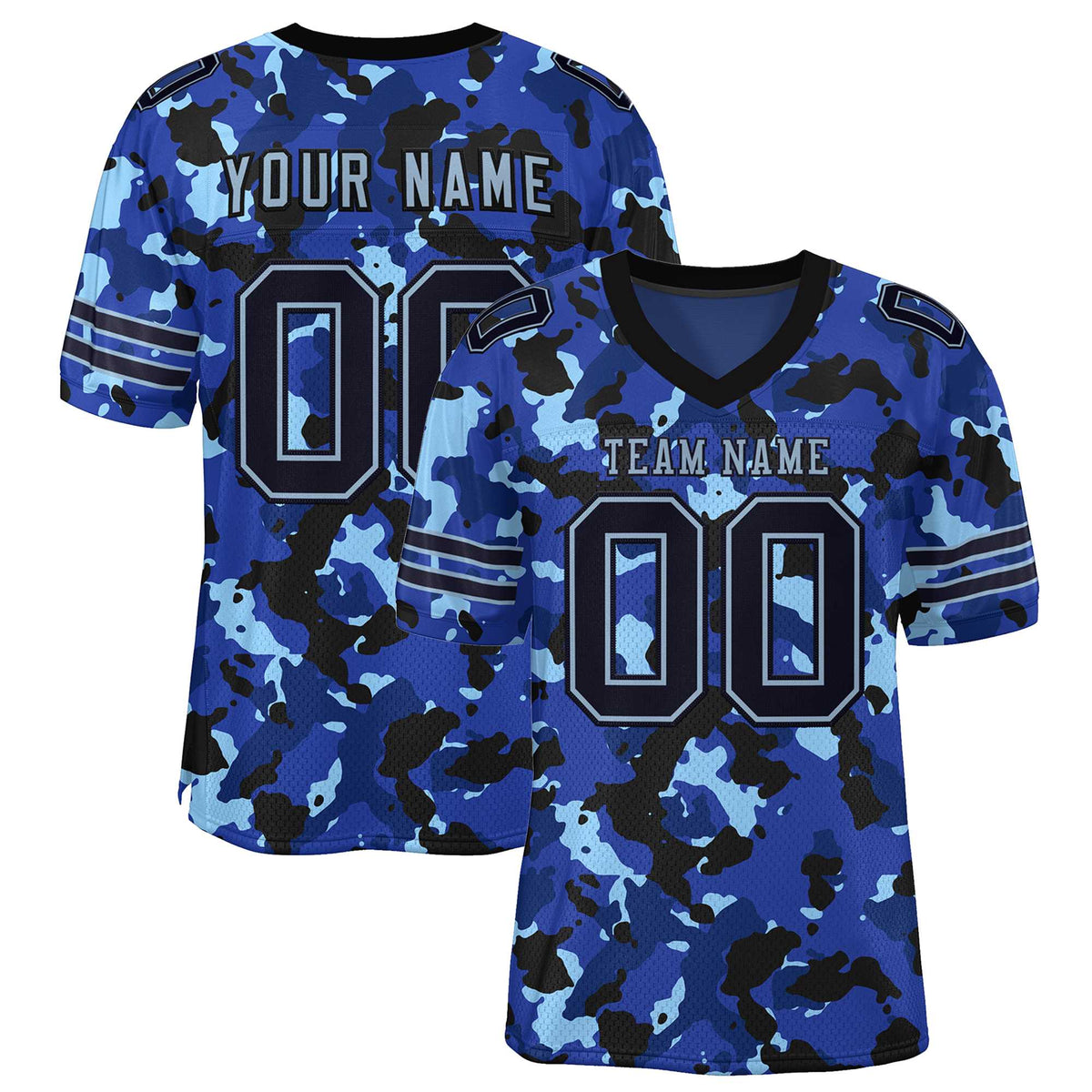 Custom Camo Black-Light Blue Mesh Authentic American Football Jersey| KXKSHOP