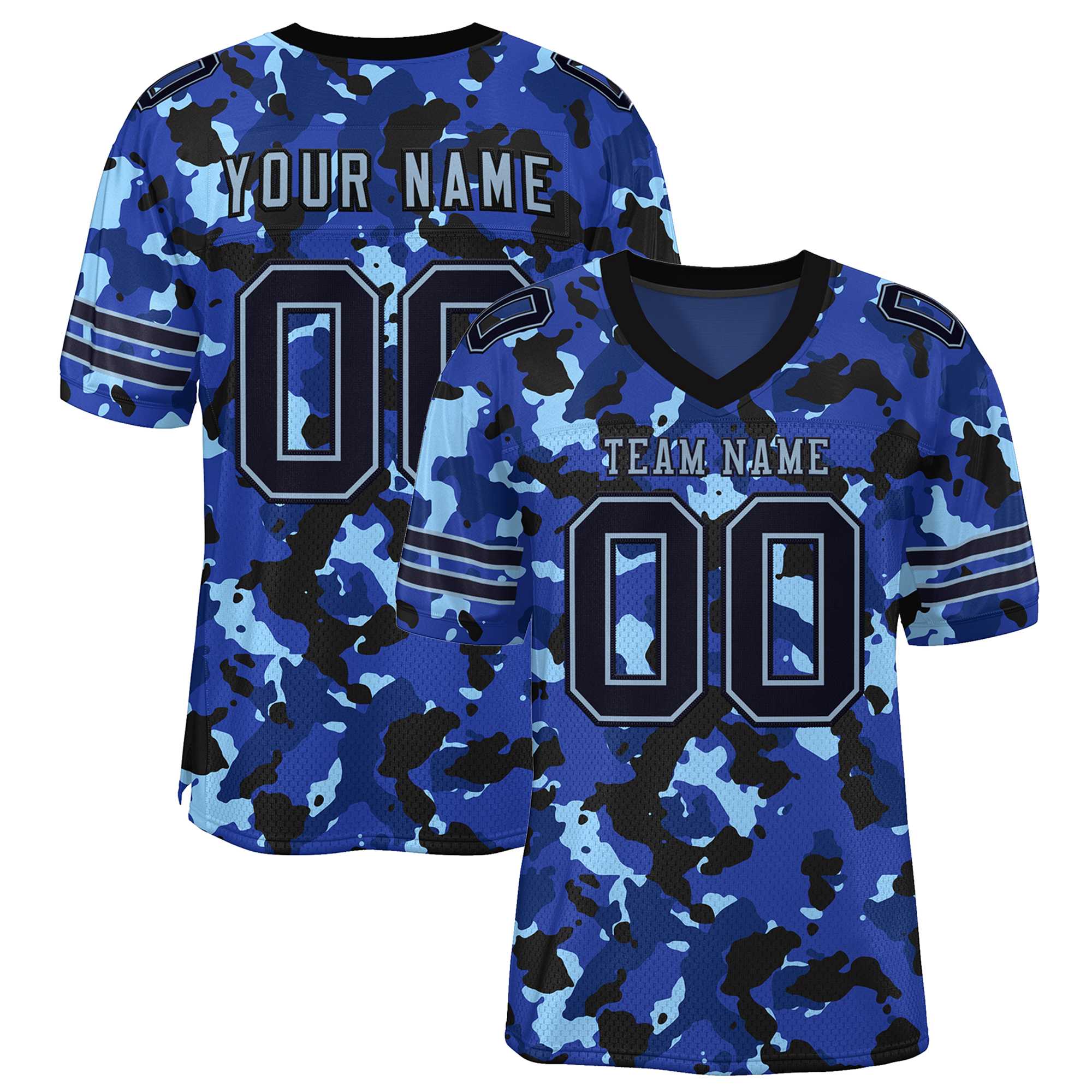 Custom Camo Black-Light Blue Mesh Authentic American Football Jersey| KXKSHOP