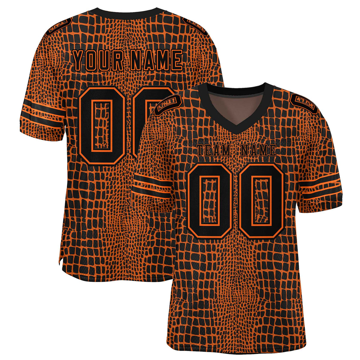 Custom Camo Black-Orange Crocodile Mesh American Football Jersey | KXKSHOP