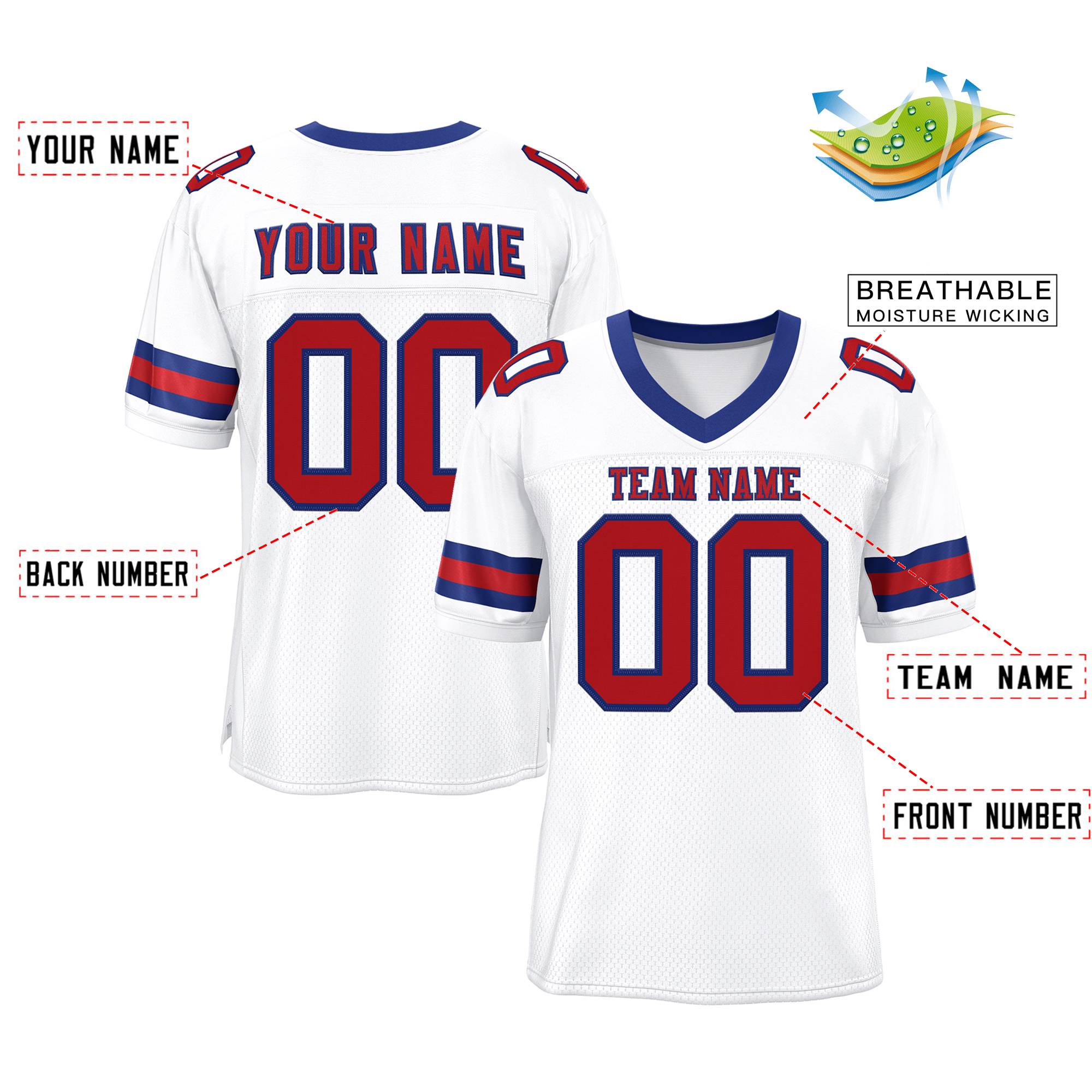 Custom White Red-Royal Classic Style Mesh Authentic American Football Jersey| KXKSHOP