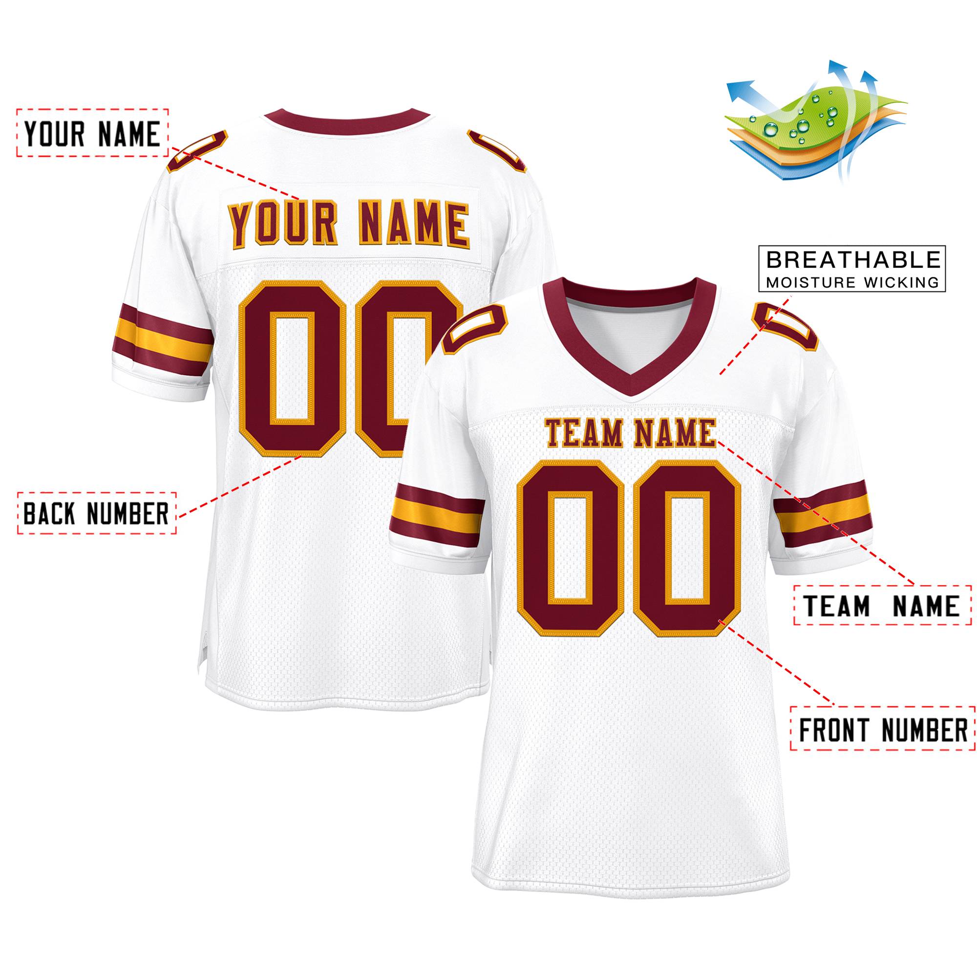 Custom White Red-Yellow Classic Style Mesh Authentic American Football Jersey| KXKSHOP