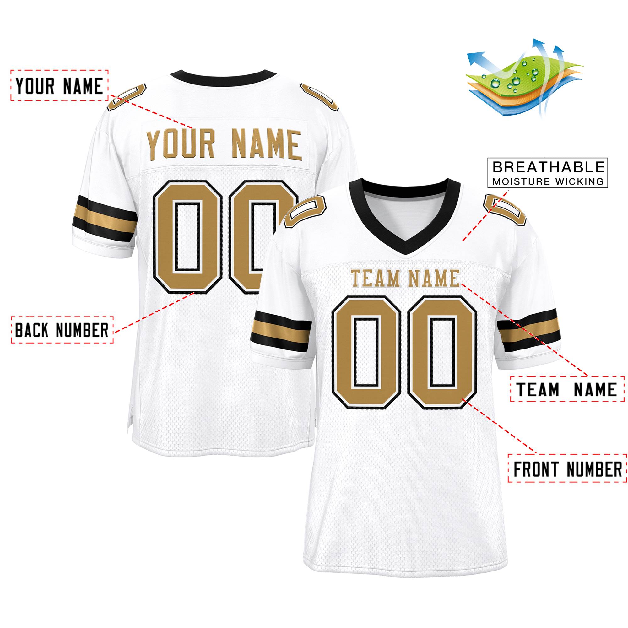 Custom White Old Gold Classic Style Mesh Authentic American Football Jersey| KXKSHOP