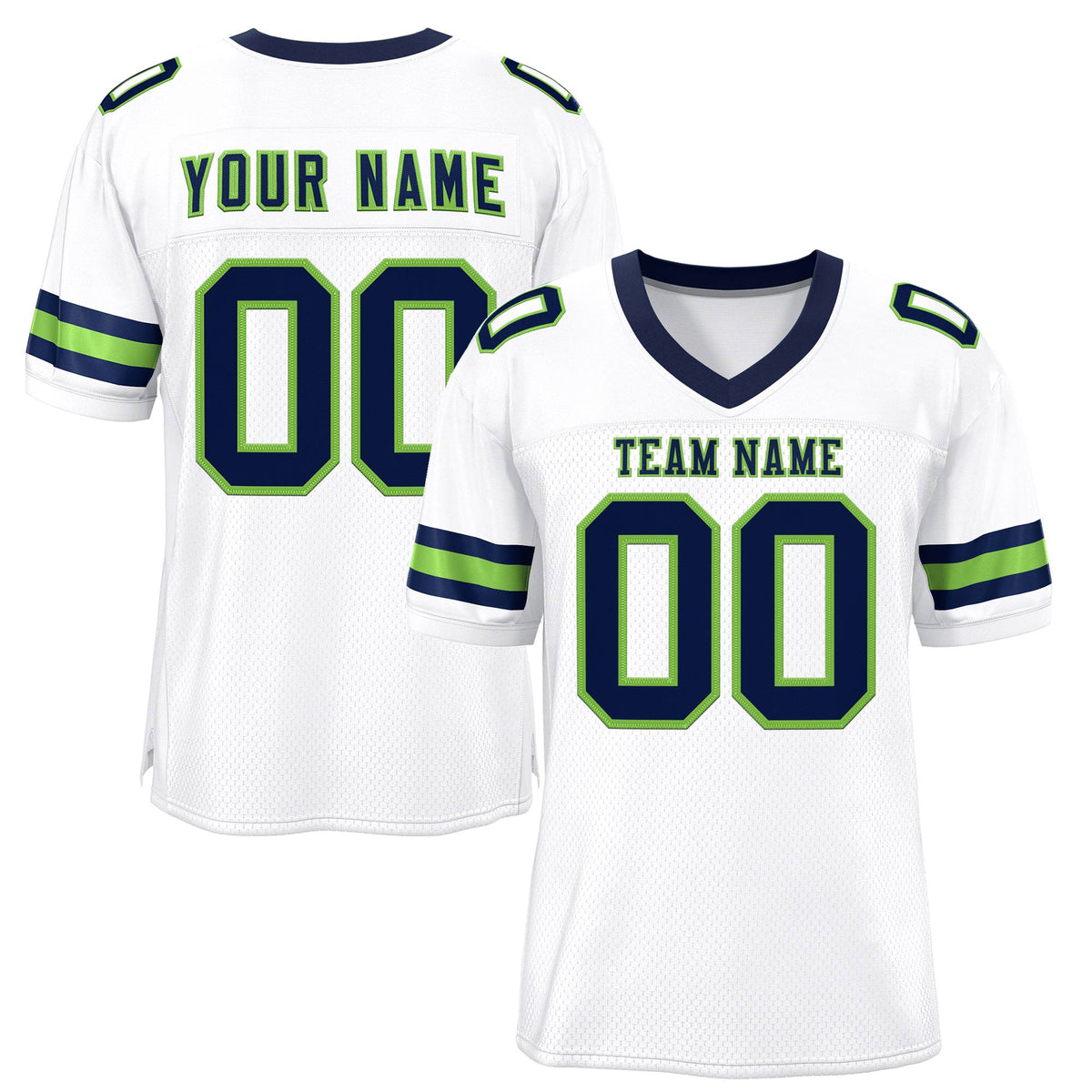 Custom White Navy-Neon Green Classic Style Mesh Authentic American Football Jersey| KXKSHOP
