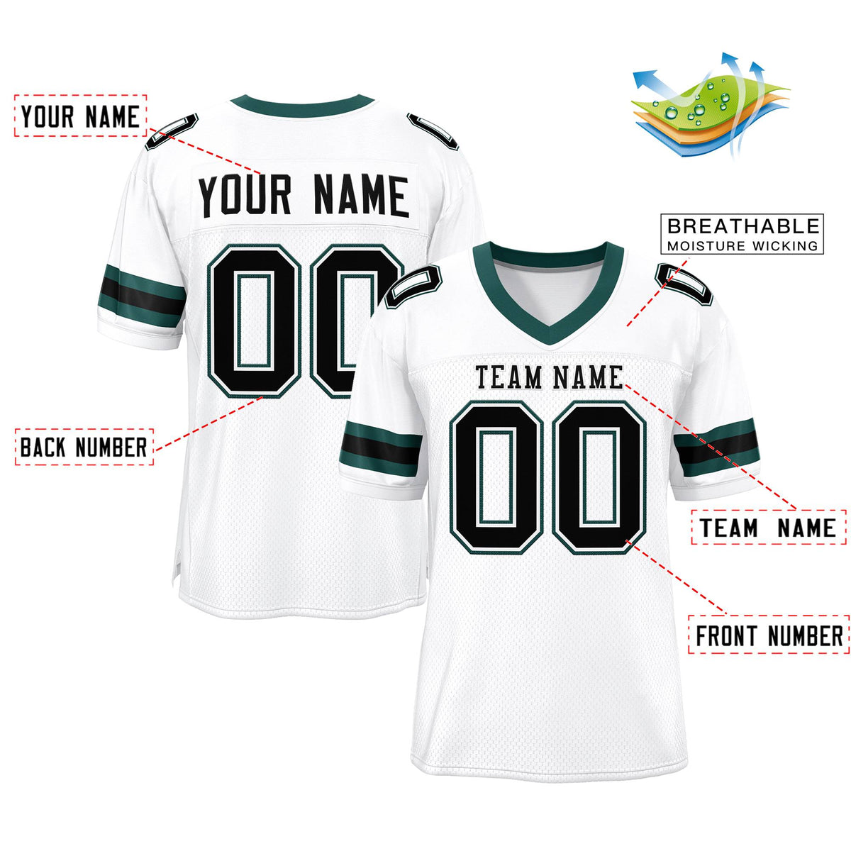 Custom White Black Classic Style Mesh Authentic American Football Jersey| KXKSHOP