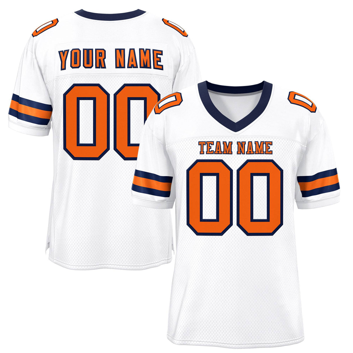 Custom White Orange-Navy Classic Style Mesh Authentic American Football Jersey| KXKSHOP