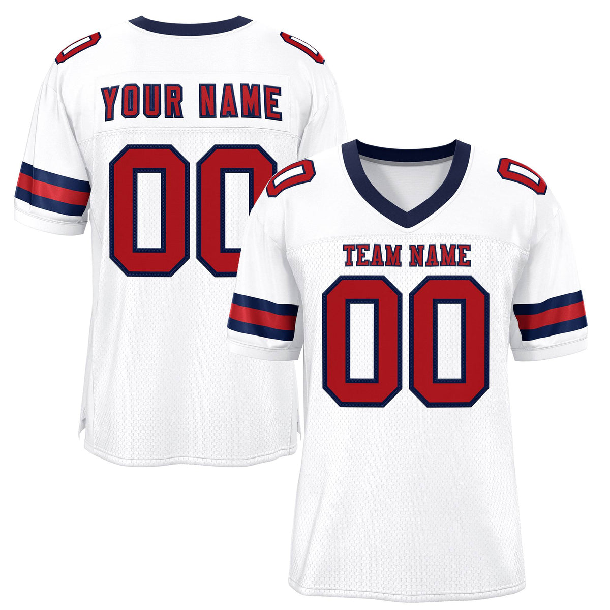 Custom White Red-Navy Classic Style Mesh Authentic American Football Jersey| KXKSHOP