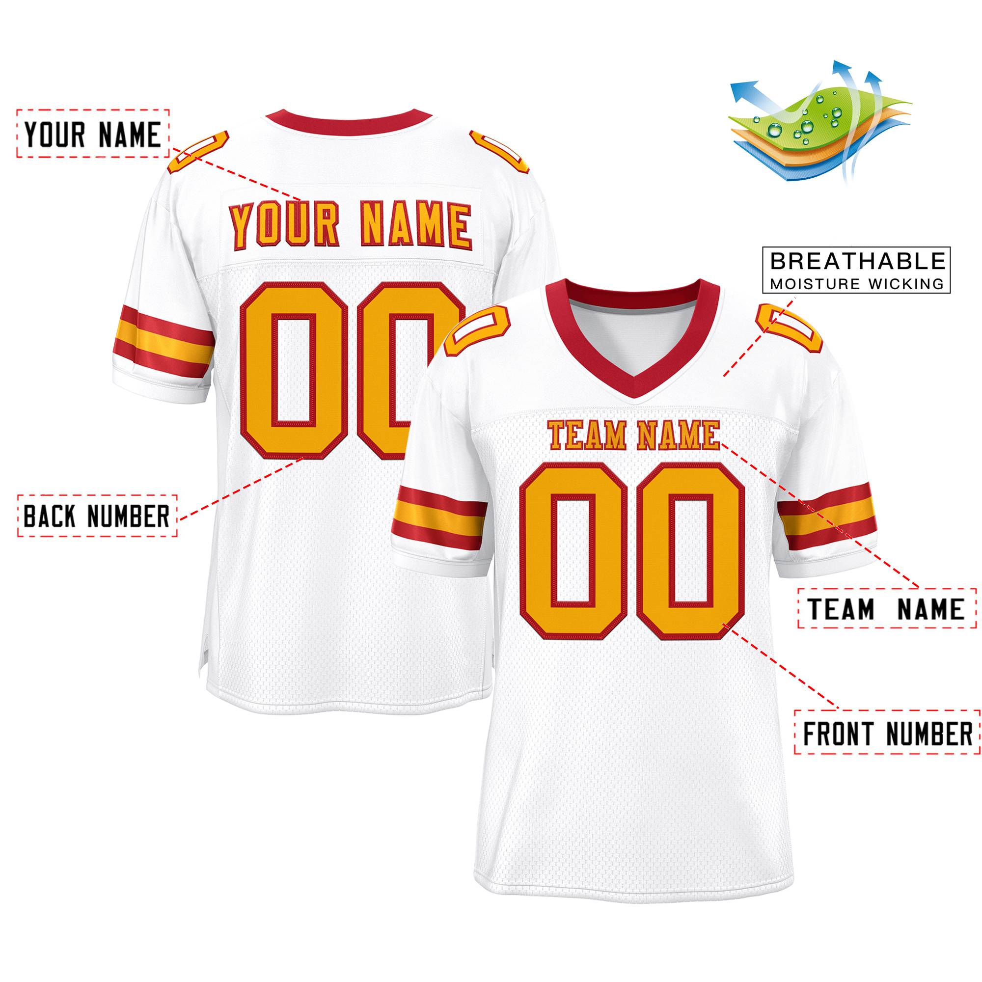 Custom White Yellow-Red Classic Style Mesh Authentic American Football Jersey| KXKSHOP