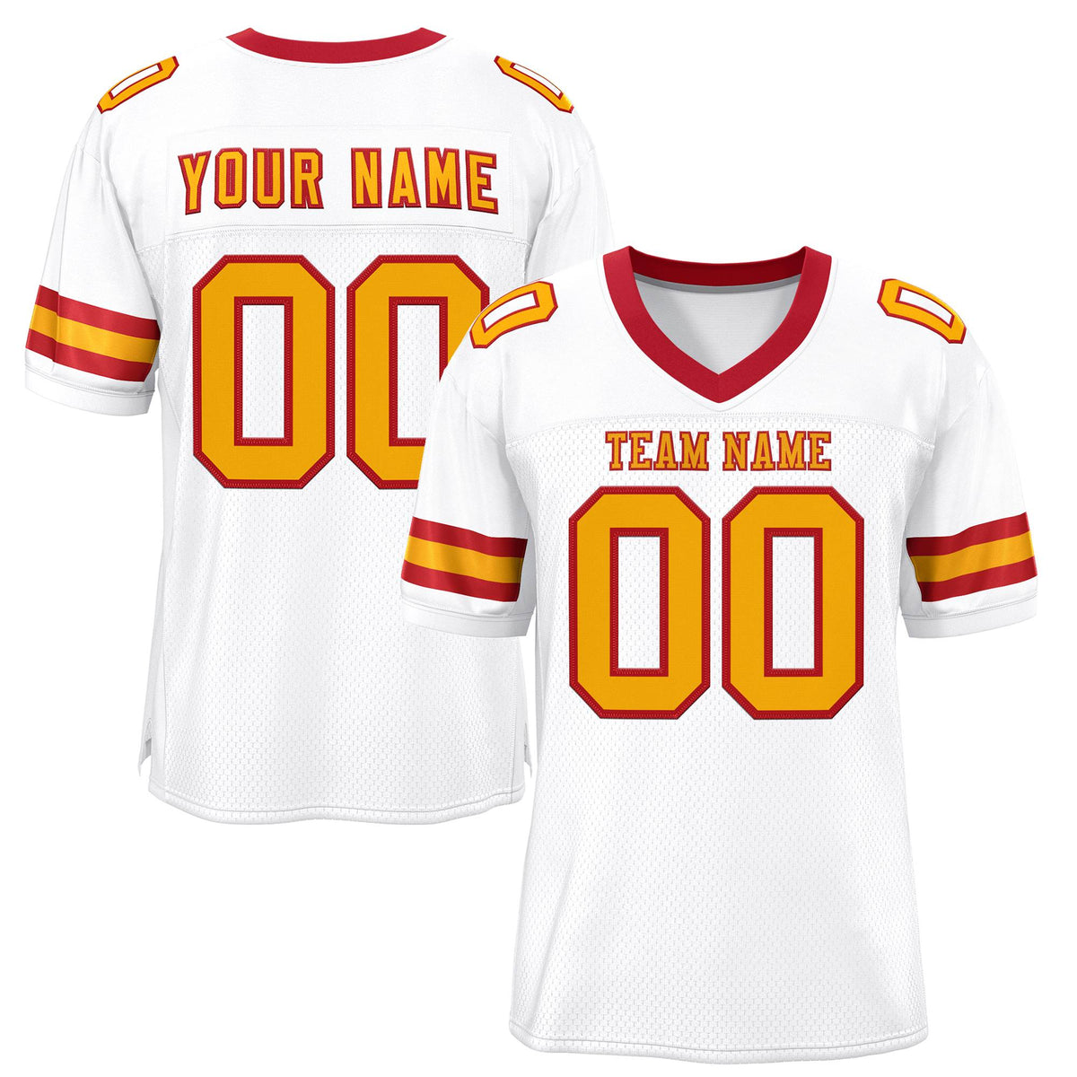 Custom White Yellow-Red Classic Style Mesh Authentic American Football Jersey| KXKSHOP