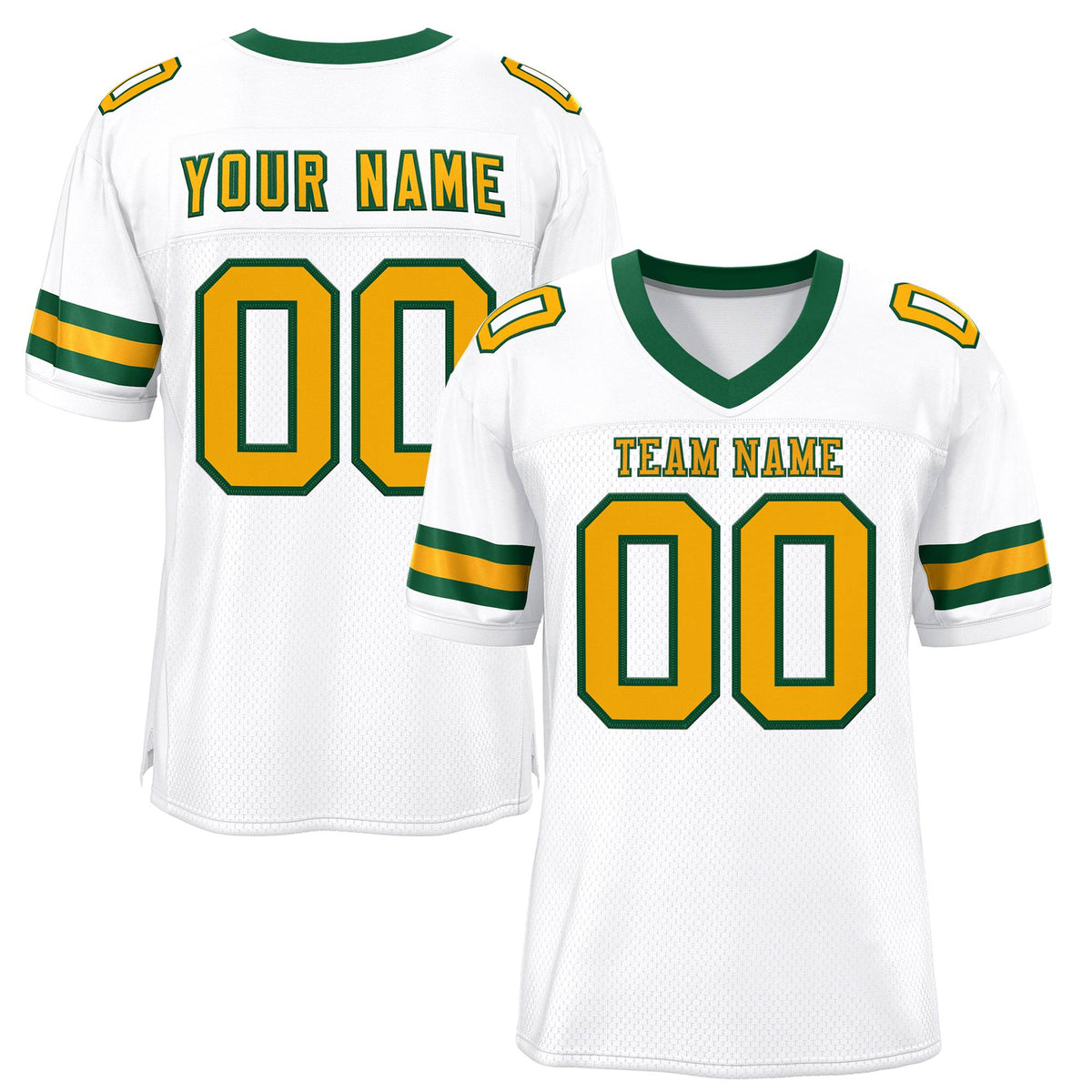 Custom White Gold-Green Classic Style Mesh Authentic American Football Jersey| KXKSHOP
