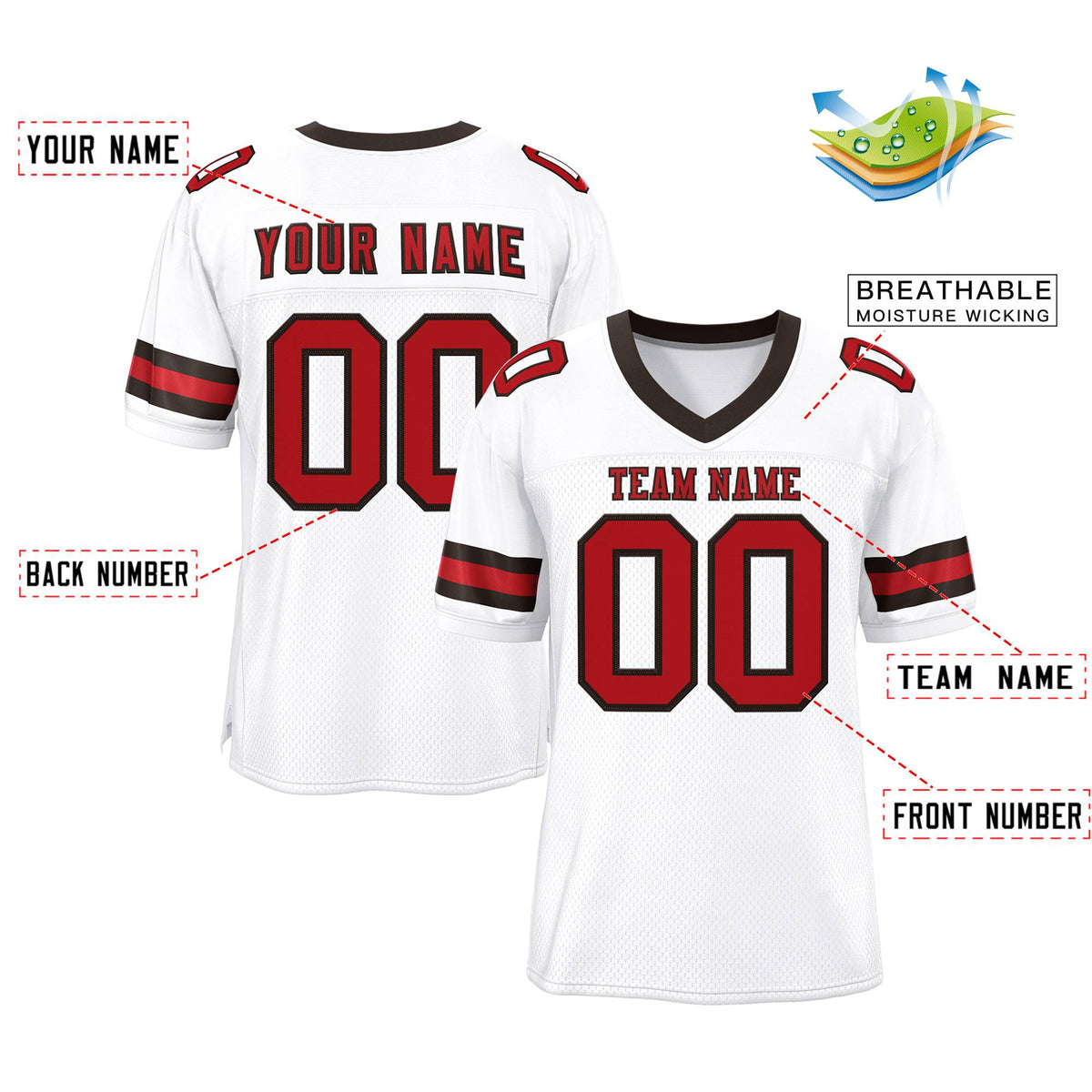 Custom White Red-Brown Classic Style Mesh Authentic American Football Jersey| KXKSHOP