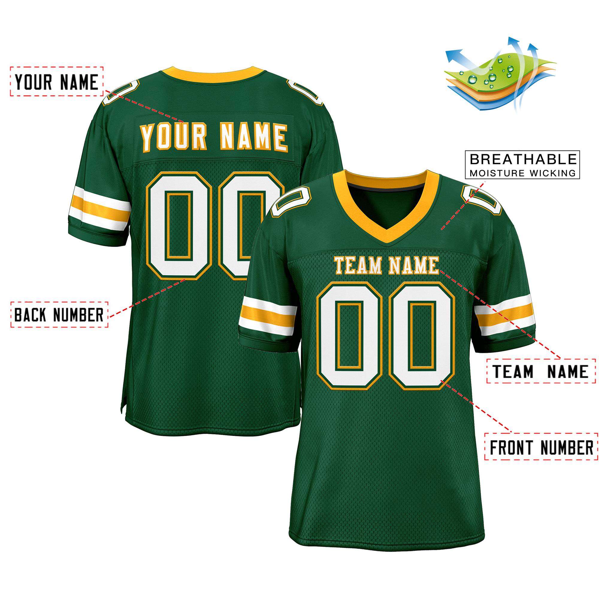 Custom Green White-Yellow Classic Style Mesh Authentic American Football Jersey| KXKSHOP