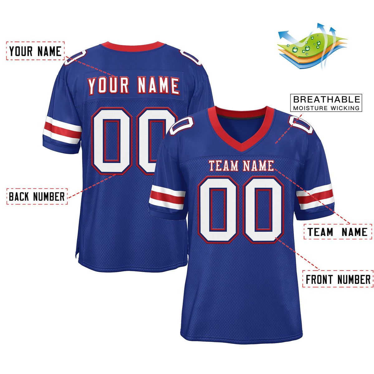 Custom Royal White-Red Classic Style Mesh Authentic American Football Jersey| KXKSHOP