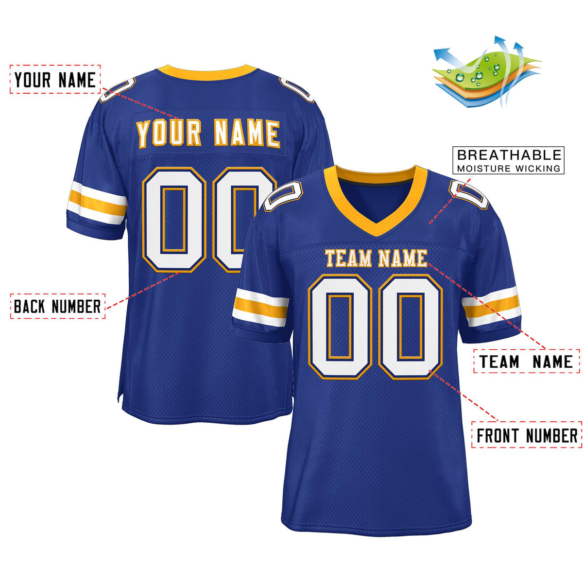 Custom Royal White-Yellow Classic Style Mesh Authentic American Football Jersey| KXKSHOP
