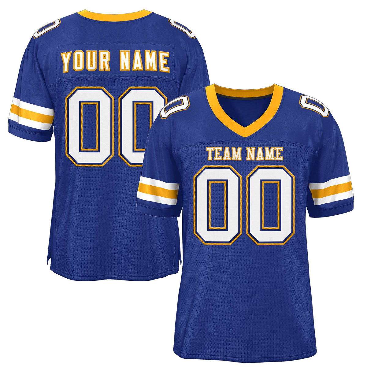 Custom Royal White-Yellow Classic Style Mesh Authentic American Football Jersey| KXKSHOP