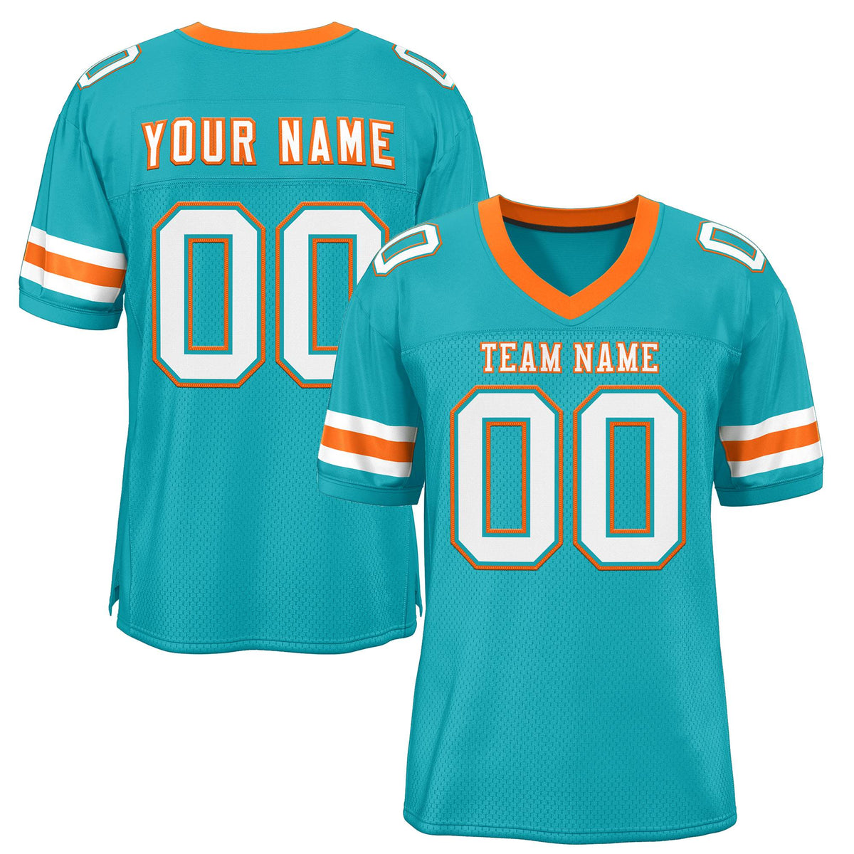 Custom Aqua White-Orange Classic Style Mesh Authentic American Football Jersey| KXKSHOP