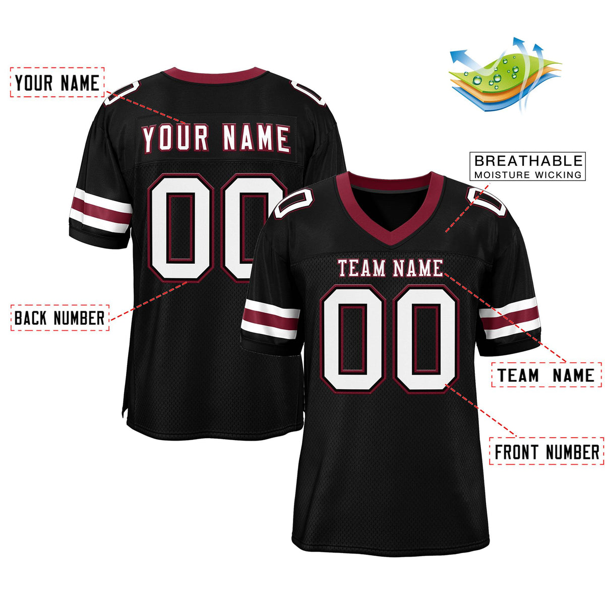 Custom Black White-Red Classic Style Mesh Authentic American Football Jersey| KXKSHOP