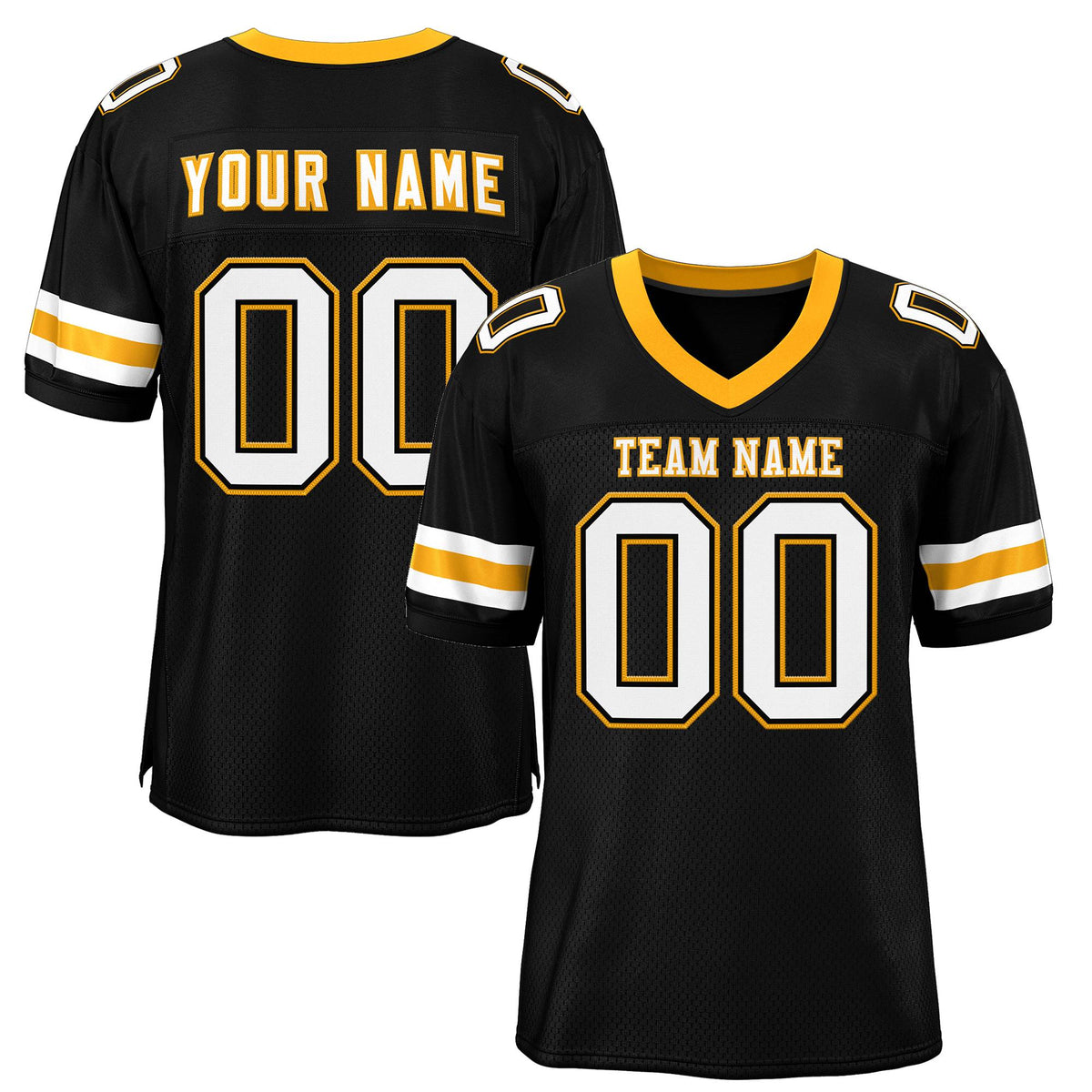 Custom Black White-Yellow Classic Style Mesh Authentic American Football Jersey| KXKSHOP