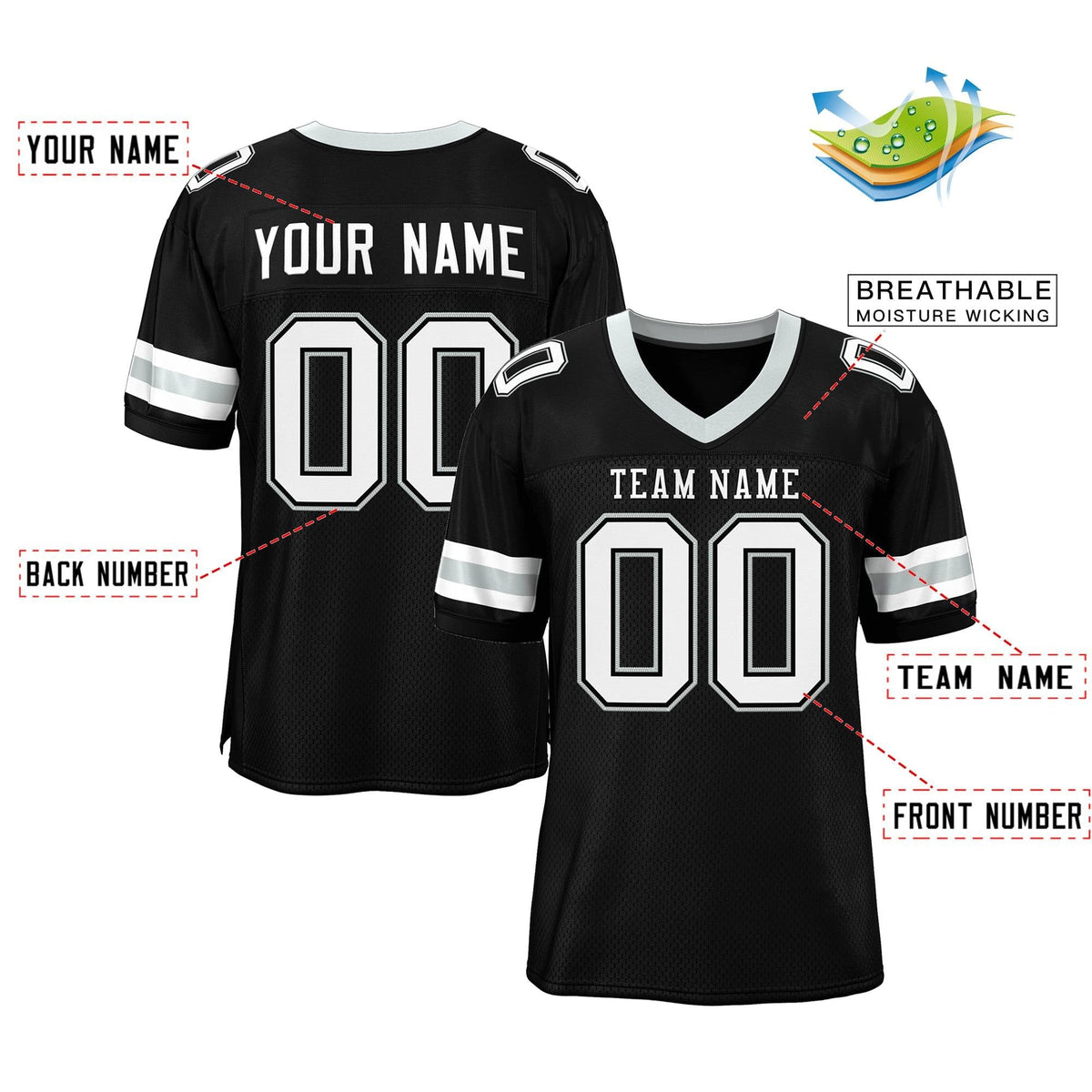 Custom Black White Classic Style Mesh Authentic American Football Jersey| KXKSHOP