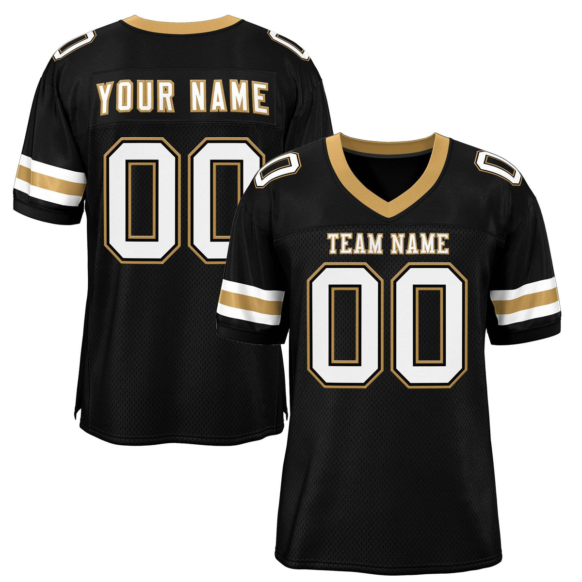 Custom Black White-Old Gold Classic Style Mesh Authentic American Football Jersey| KXKSHOP