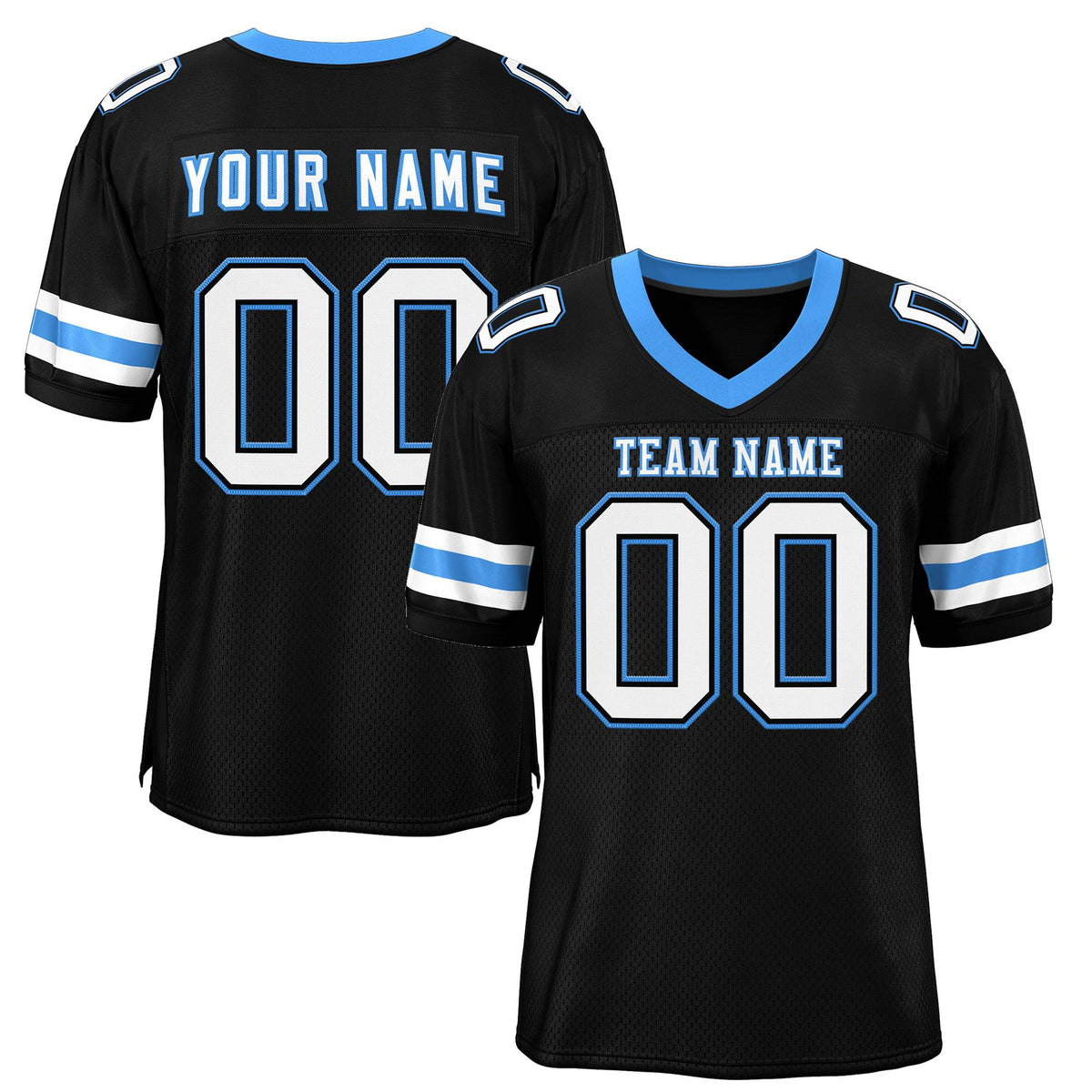 Custom Black White-Powder Blue Classic Style Mesh Authentic American Football Jersey| KXKSHOP