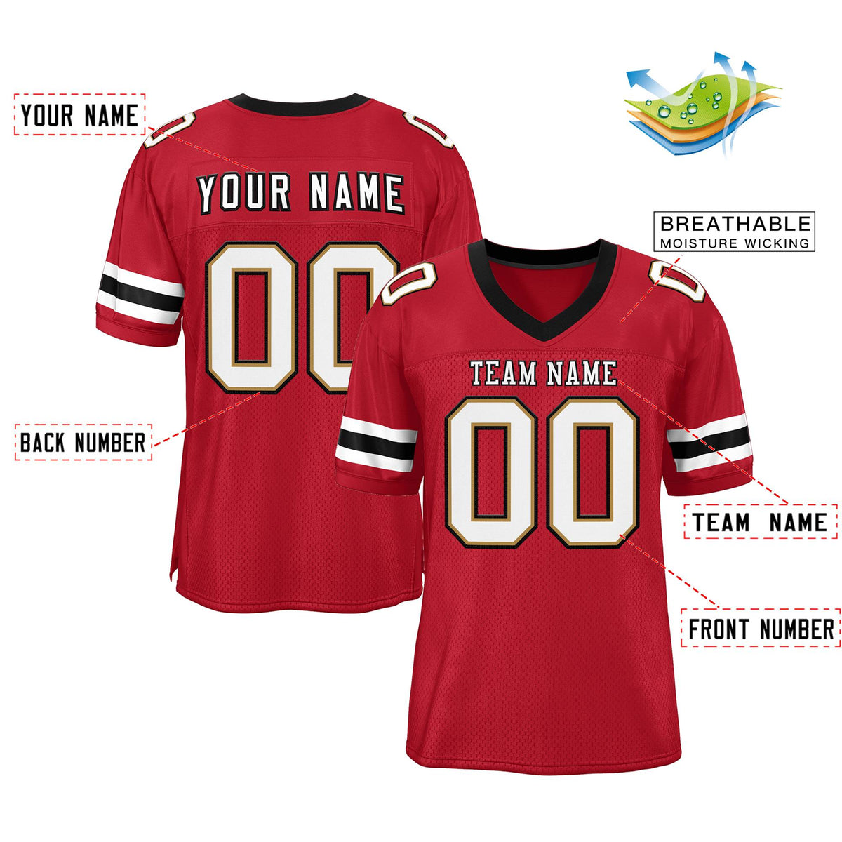 Custom Scarlet White-Black Classic Style Mesh Authentic American Football Jersey| KXKSHOP