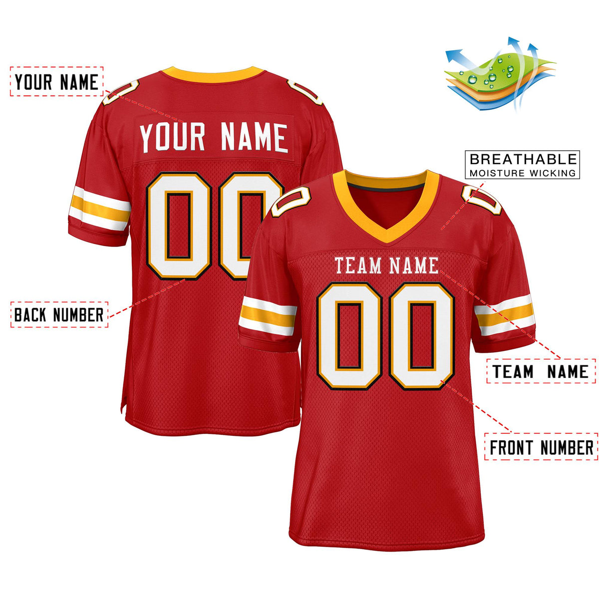Custom Red White Classic Style Mesh Authentic American Football Jersey| KXKSHOP