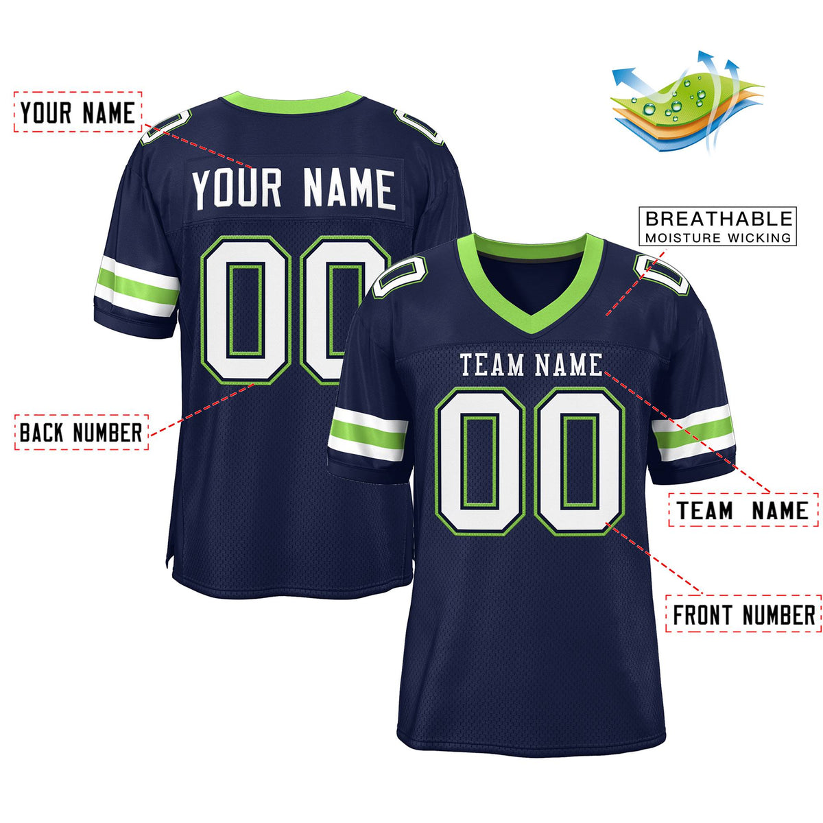 Custom Navy White Classic Style Mesh Authentic American Football Jersey| KXKSHOP