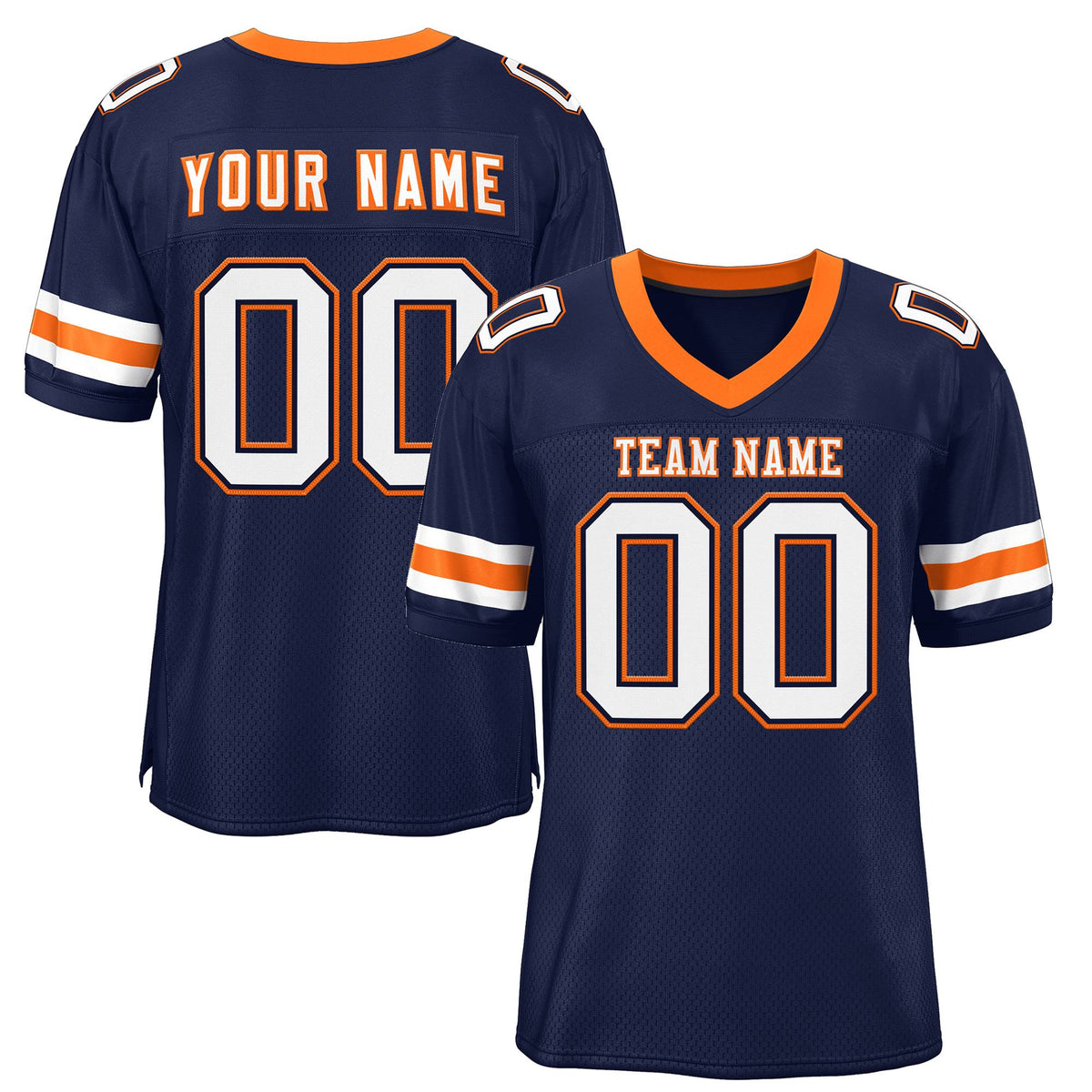 Custom Navy White-Orange Classic Style Mesh Authentic American Football Jersey| KXKSHOP