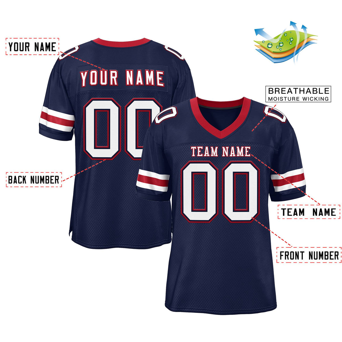 Custom Navy White-Scarlet Classic Style Mesh Authentic American Football Jersey| KXKSHOP