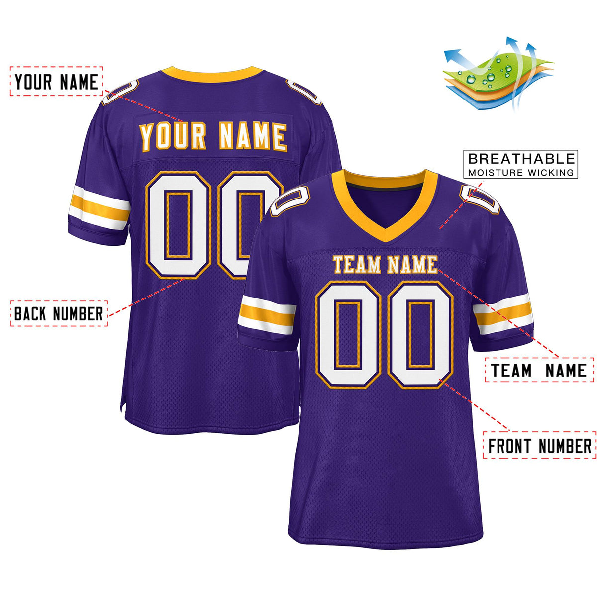 Custom Purple White-Yellow Classic Style Mesh Authentic American Football Jersey| KXKSHOP