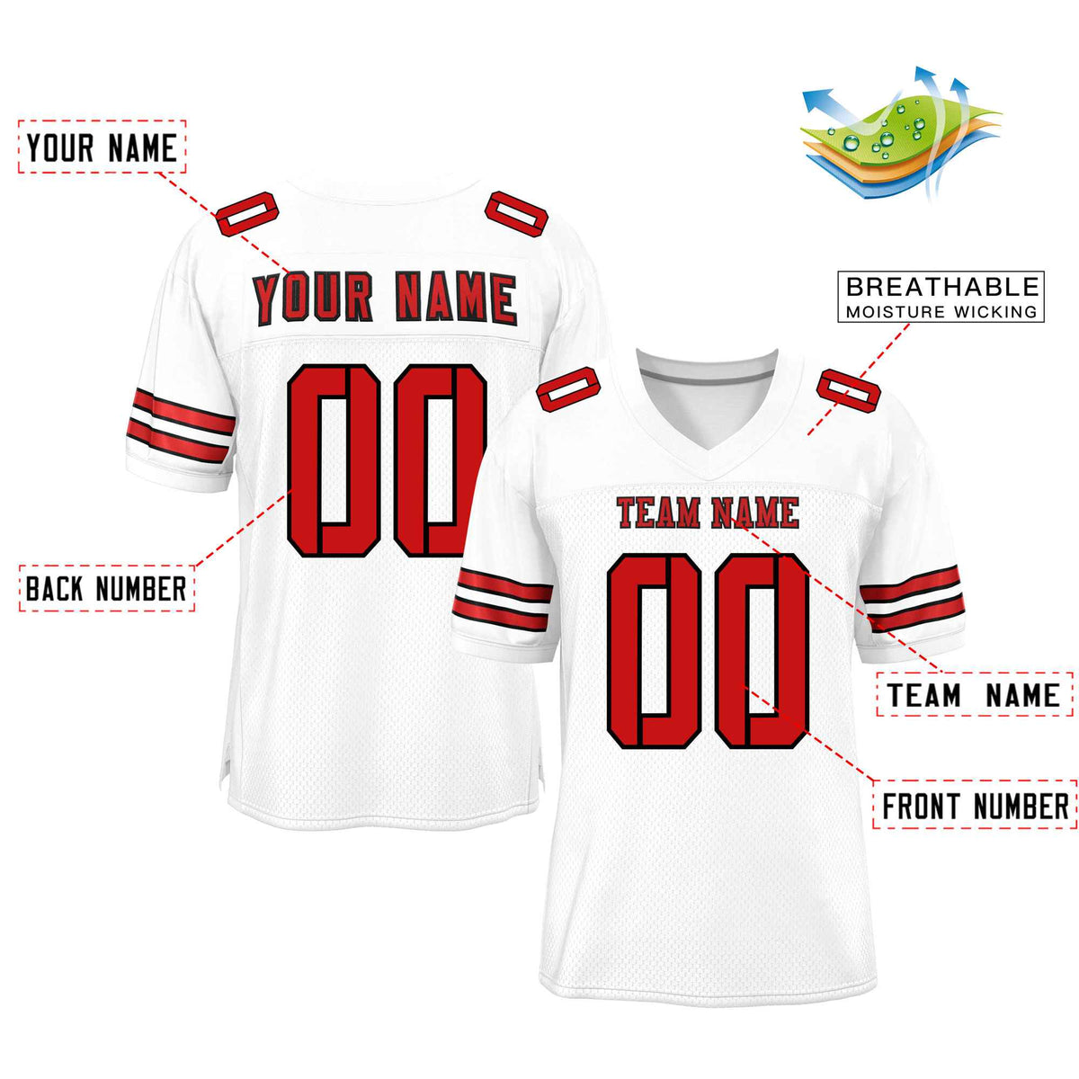 Custom Red Navy-White Classic Style Mesh American Football Jersey | KXKSHOP