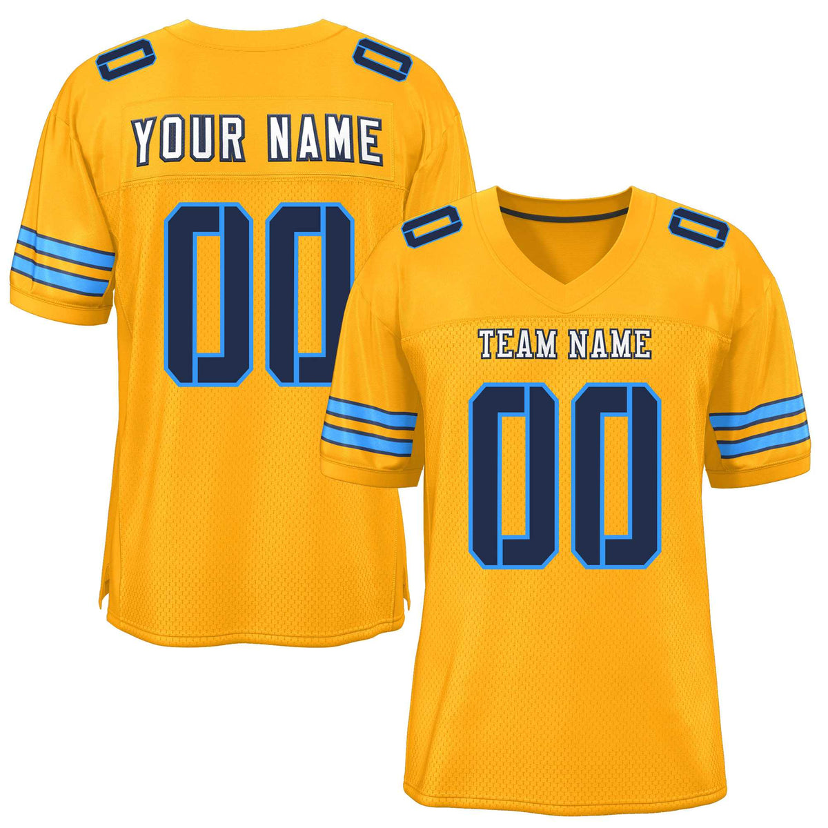 Custom Yellow Navy-Powder Blue Classic Style Mesh American Football Jersey | KXKSHOP
