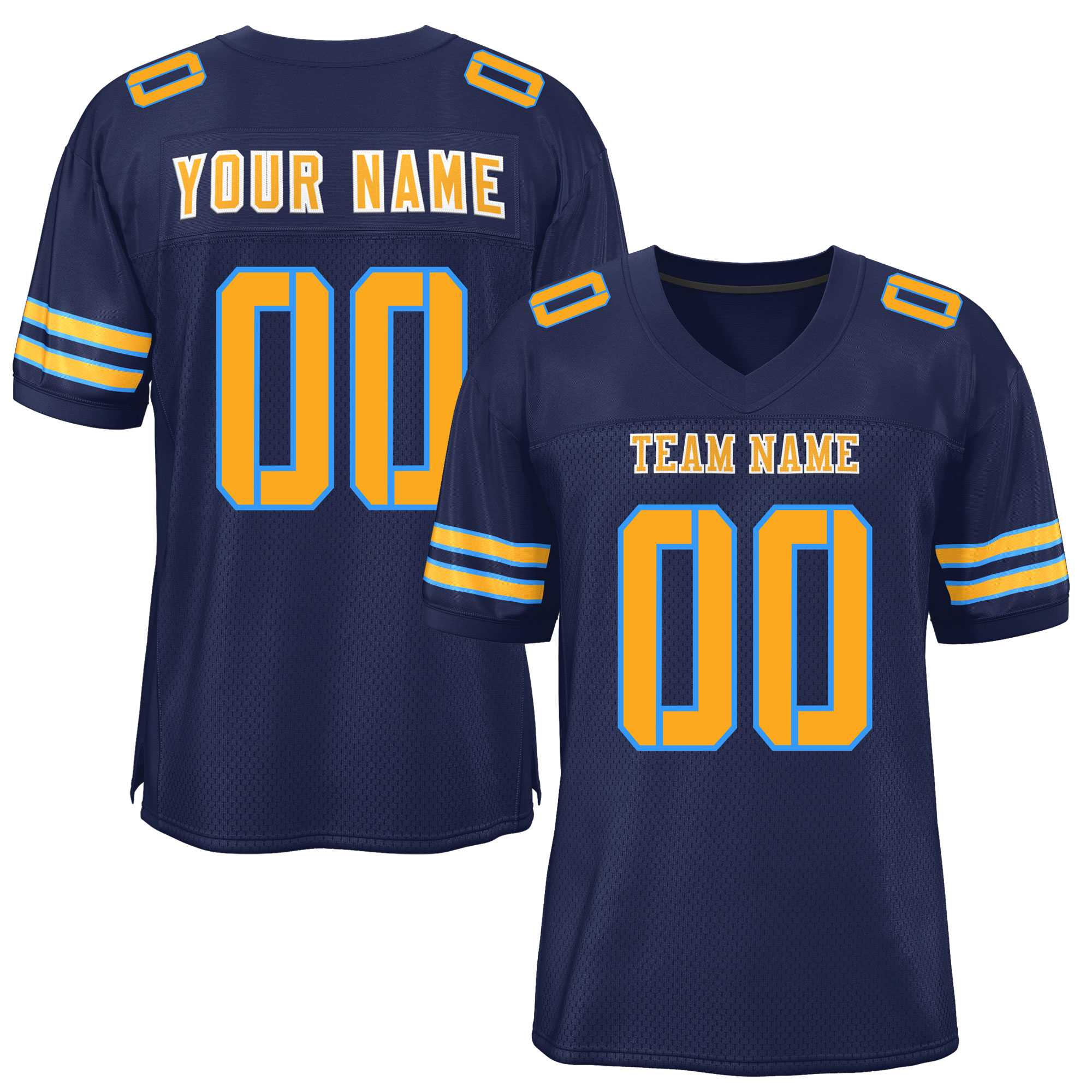 Custom Navy Yellow Classic Style Mesh American Football Jersey | KXKSHOP
