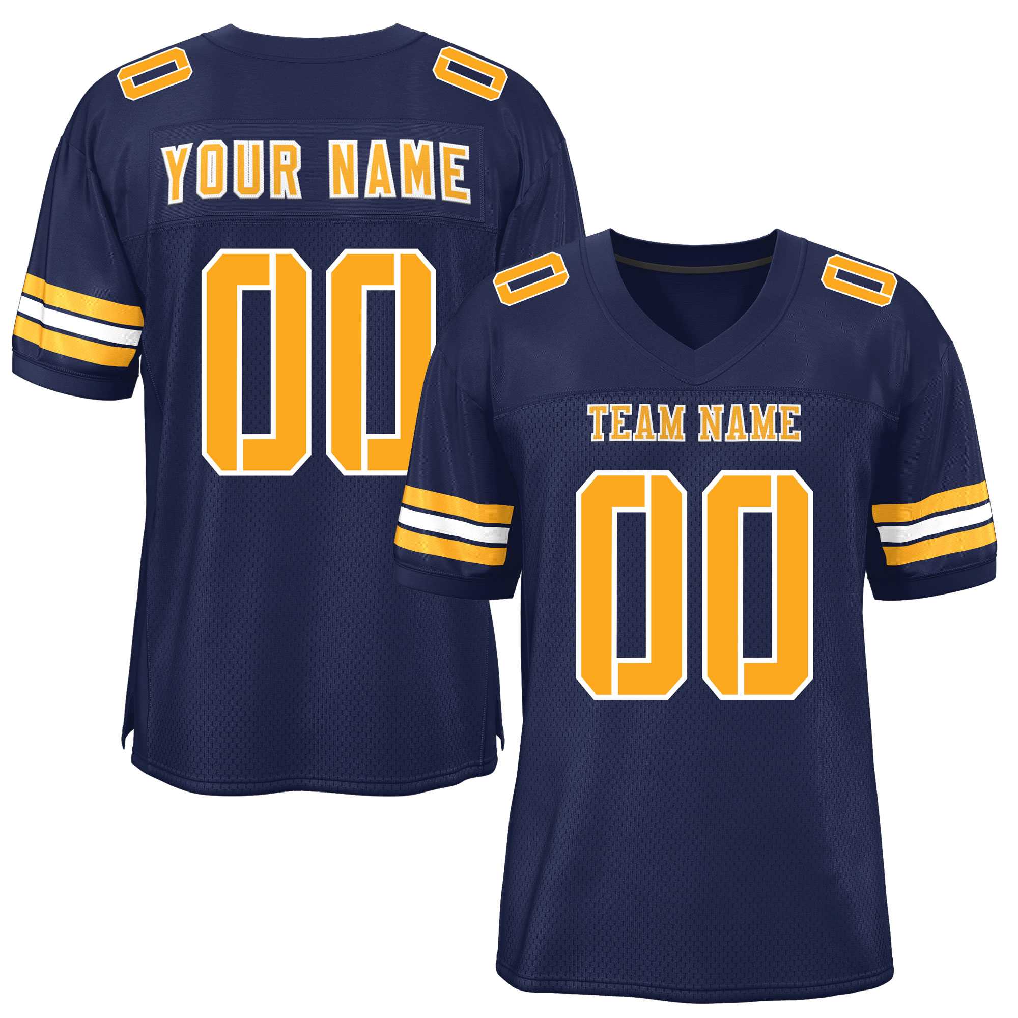 Custom Navy Yellow-white Classic Style Mesh American Football Jersey | KXKSHOP