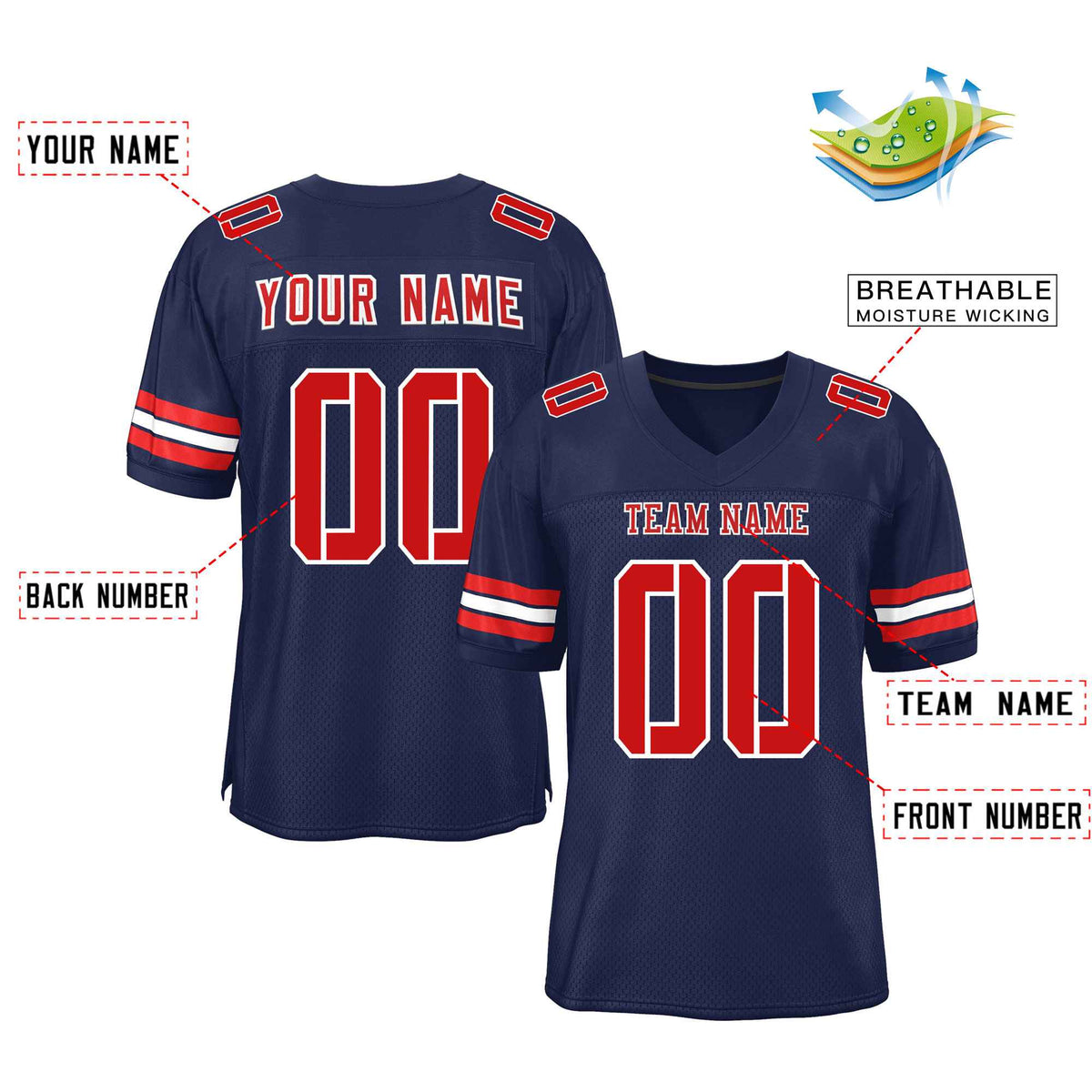 Custom Red Navy-White Classic Style Mesh American Football Jersey | KXKSHOP