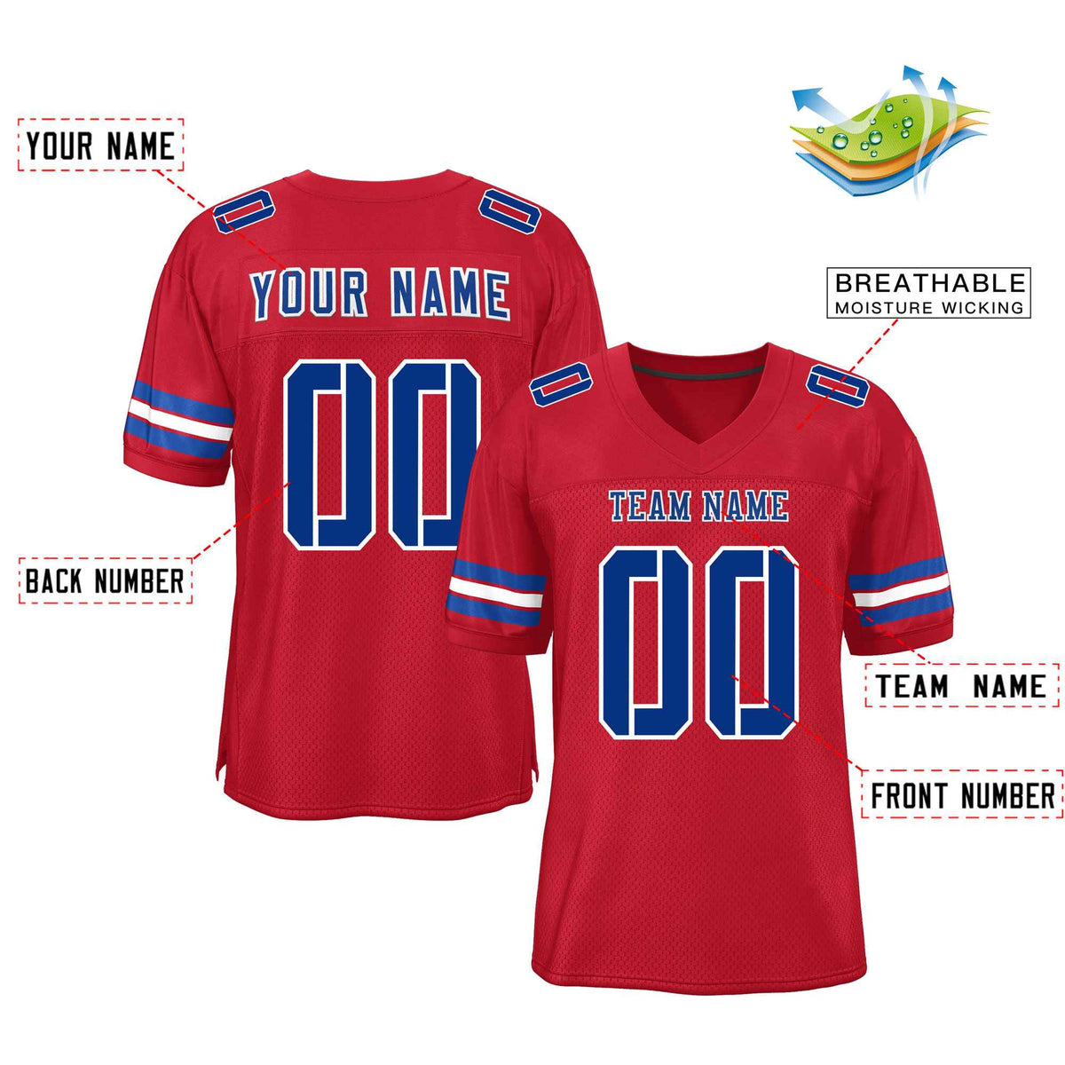 Custom Red Navy-White Classic Style Mesh American Football Jersey | KXKSHOP