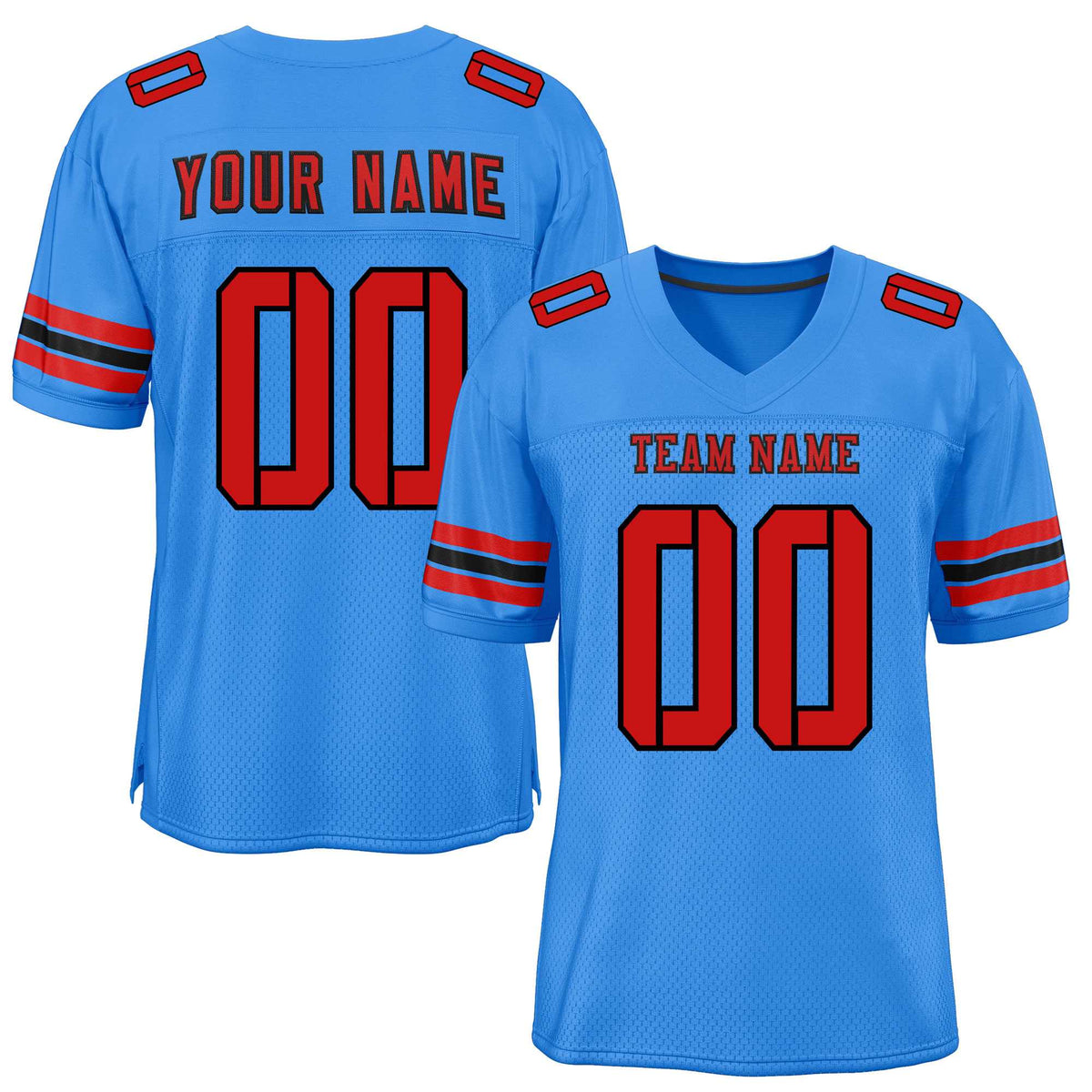 Custom Powder Blue Red-Black Classic Style Mesh American Football Jersey | KXKSHOP